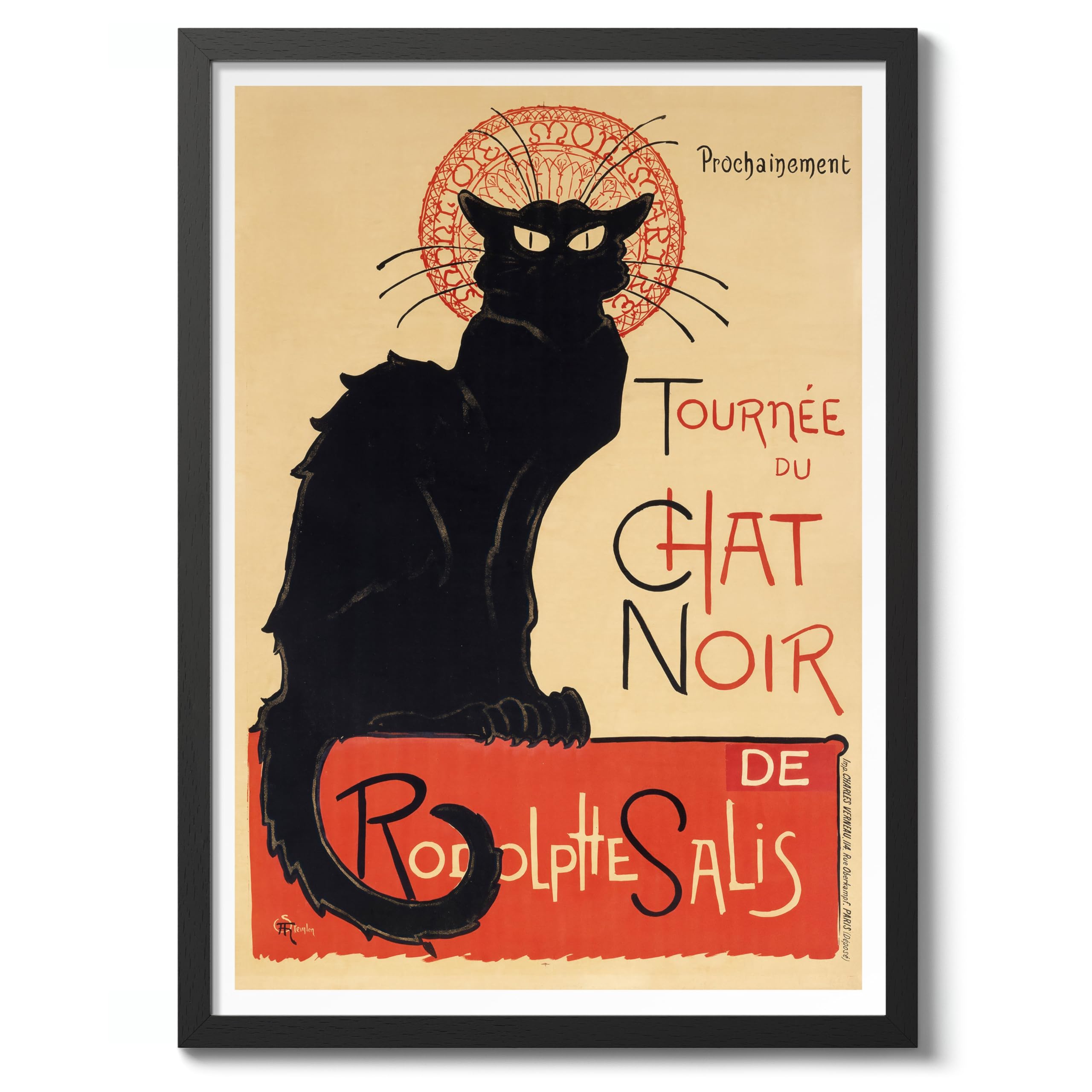 Animato Tournee Du Chat Noir Vintage Advertisment Art Print, Retro Illustration Matchbox Wall Art Poster, Bedroom Home Decor Picture, 50x70cm (Black Frame) - 53x73cm — image 1
