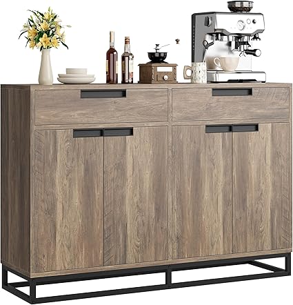 GarveeHome Sideboard Buffet Cabinet, 55" Large Kitchen Accent Modern Storage Cabinet with 2 Drawers and 4 Doors, Coffee Bar Buffet Table for Kitchen, Dining Room (Vintage)
