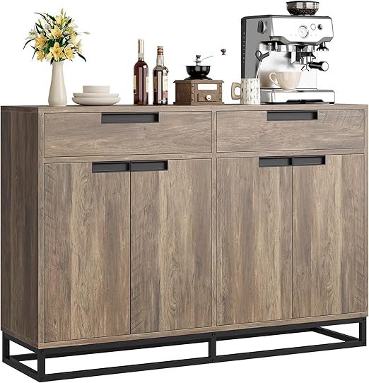 GarveeHome Sideboard Buffet Cabinet, 55" Large Kitchen Accent Modern Storage Cabinet with 2 Drawers and 4 Doors, Coffee Bar Buffet Table for Kitchen, Dining Room (Vintage)