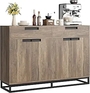 GarveeHome Sideboard Buffet Cabinet, 55" Large Kitchen Accent Modern Storage Cabinet with 2 Drawers and 4 Doors, Coffee Bar Buffet Table for Kitchen, Dining Room (Vintage)