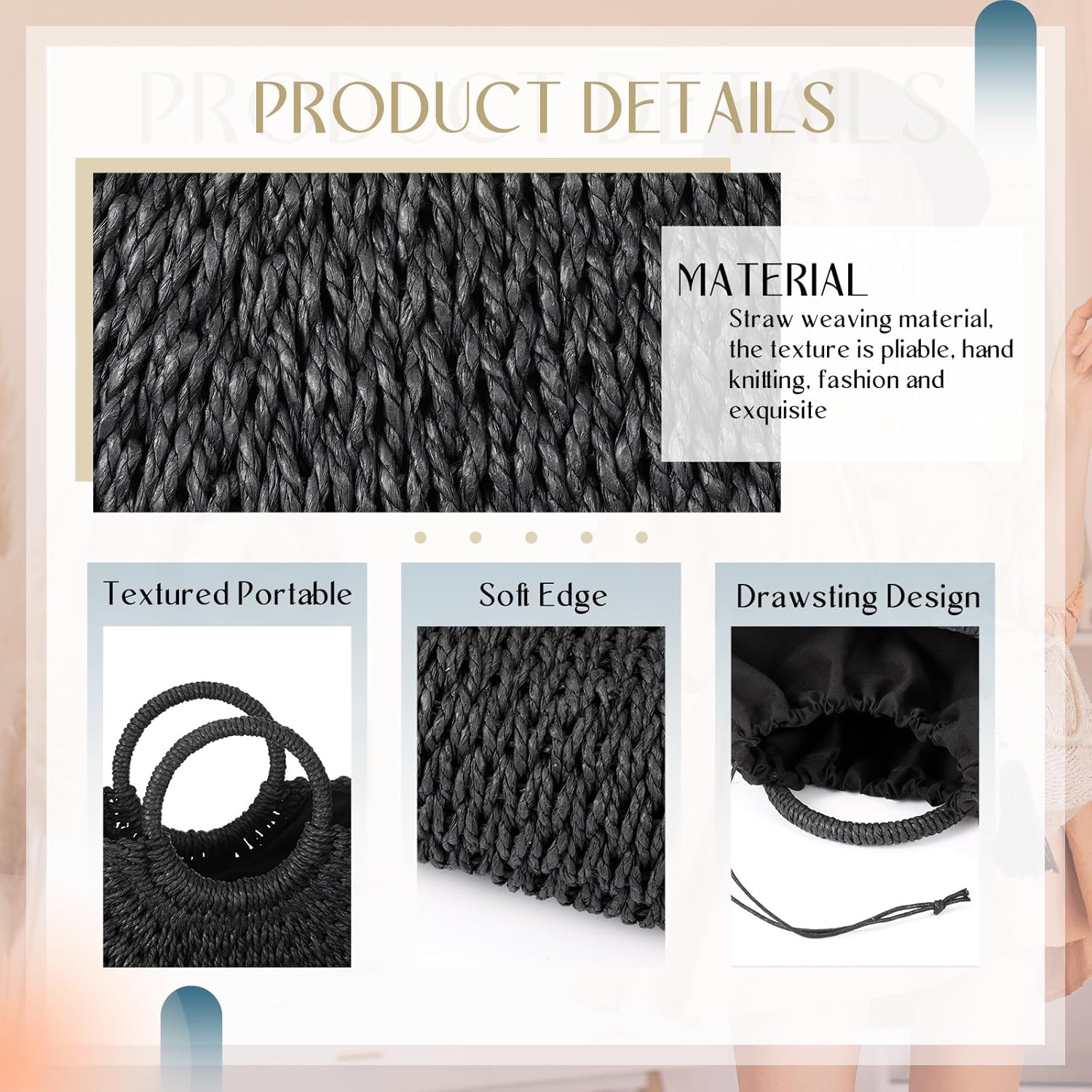 Frienda Straw Tote Bag Summer Beach Bag Handmade Straw Rattan Woven Handbag for Women Travel - Image 4