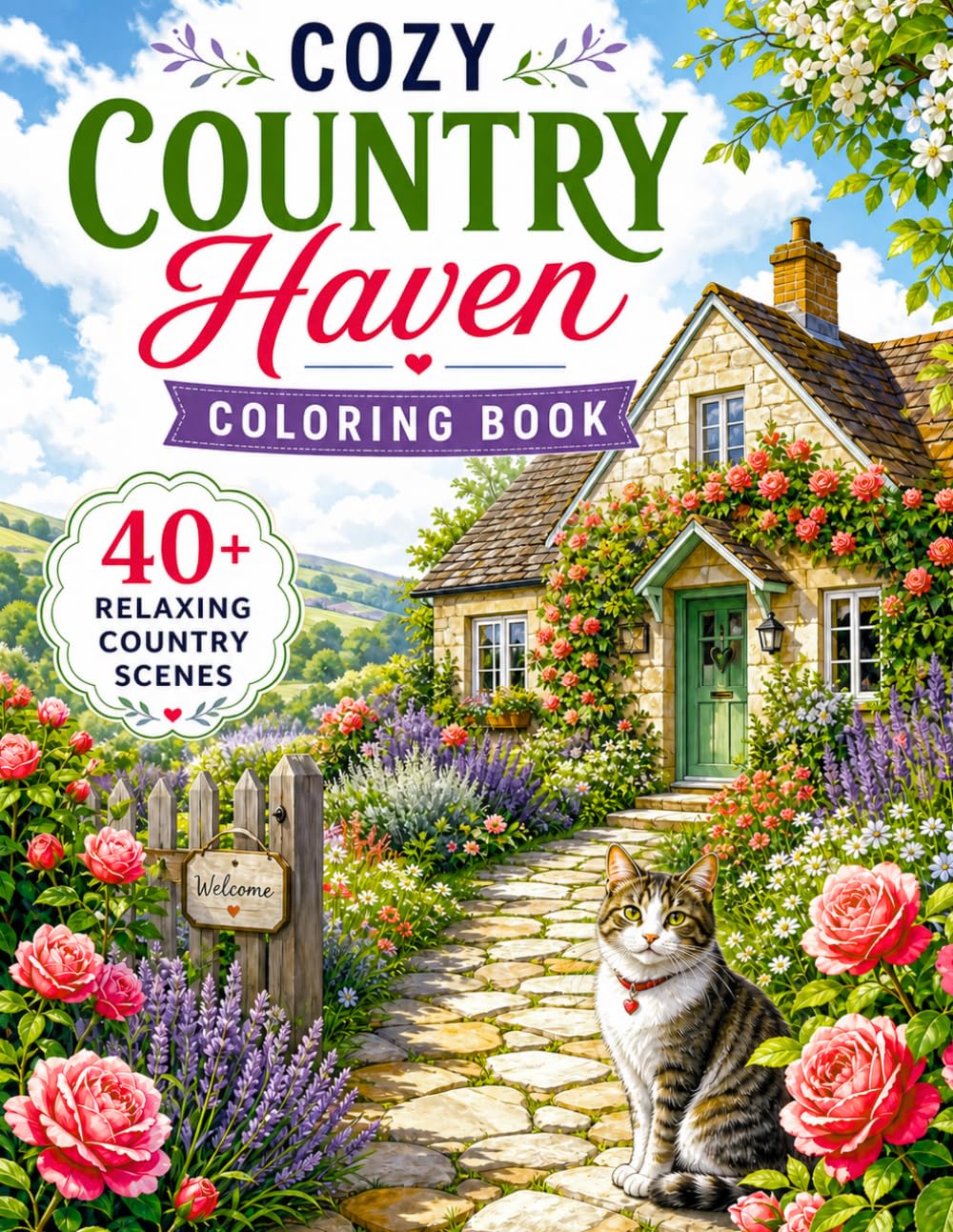 Cozy Country Haven coloring Book: Charming Farmhouse, Cottage & Peaceful Country Scenes for Relaxation – 40+ Relaxing Country Scenes