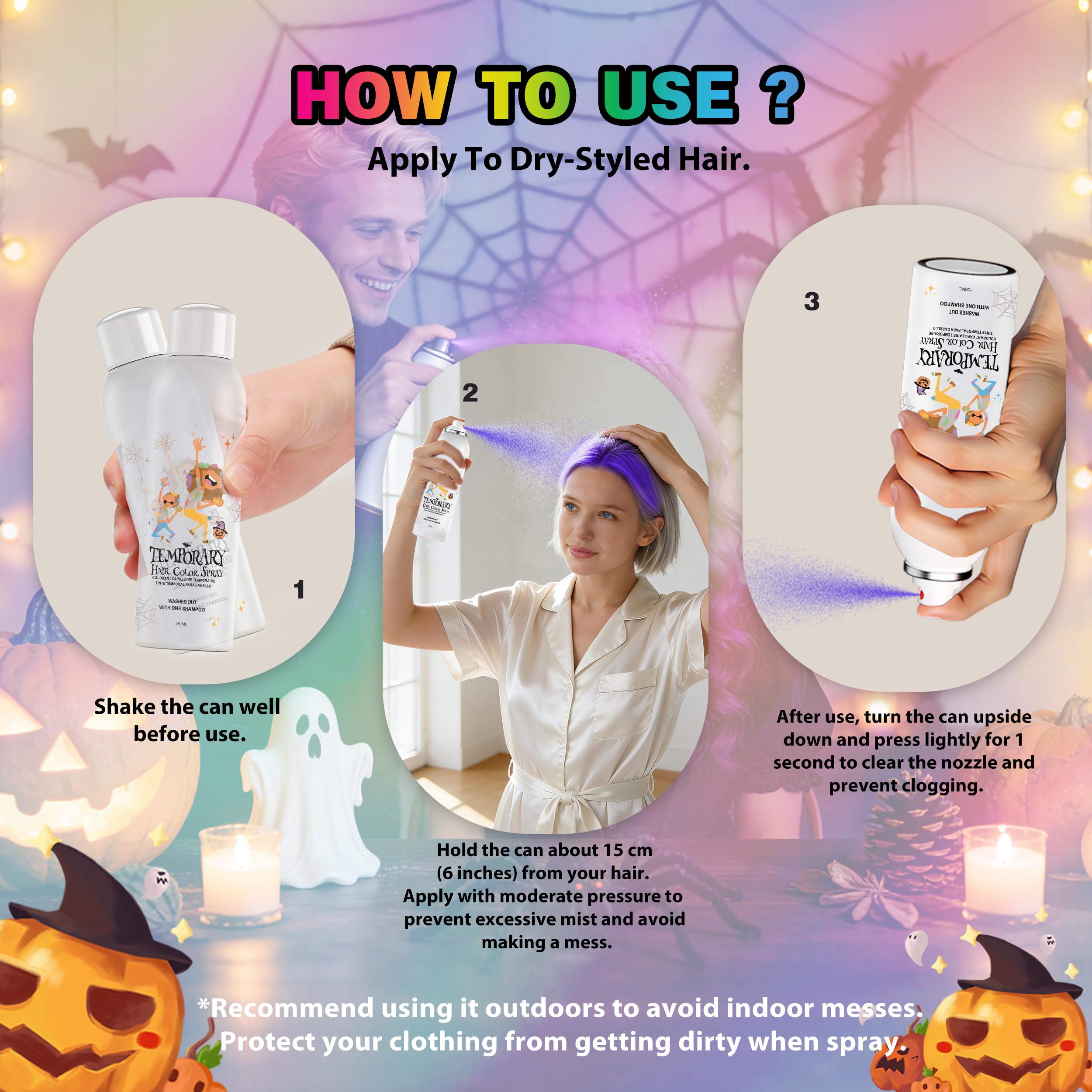 Lilla spray temporaneo per capelli per bambini, colore per capelli, istantaneo e lavabile, per ragazze, ragazzi, ragazzi, donne, uomini, per Halloween, cosplay, feste in costume, Natale, 150 ml