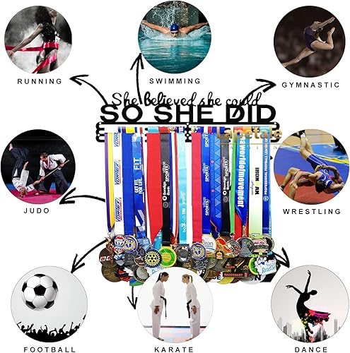 Miniatura 124 de Soporte de medallas deportivas para colgar medallas, estante de pared de 16 pulgadas de largo, premios, cinta, animación, gimnasia, fútbol, softbol