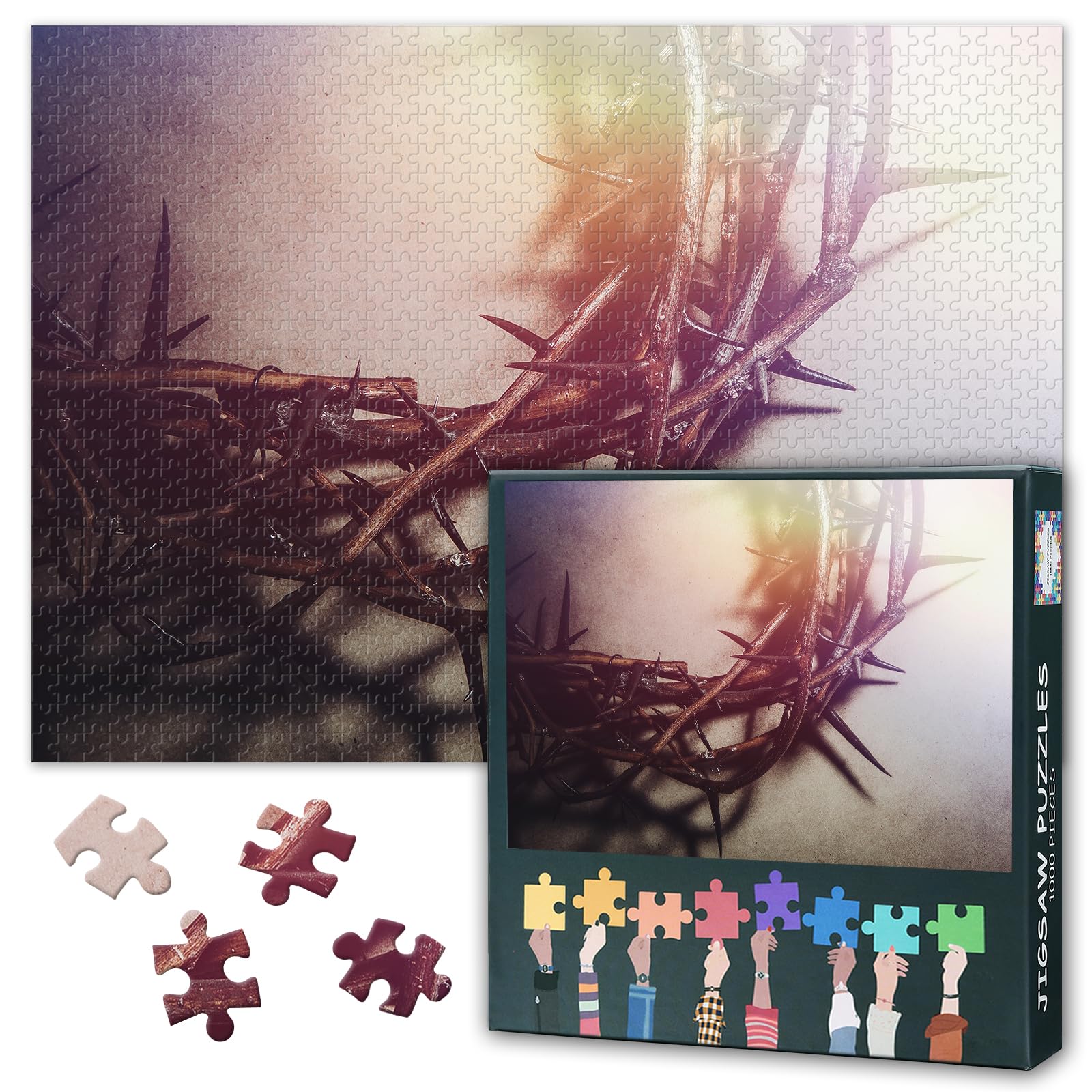 1000 Piece Jigsaw Puzzle for Adults Christian Wall Art Jesus Christ with Crown of Thorns Inspirational Living Room Decor Religious Puzzle Large Size 27.5x19.7 Inch