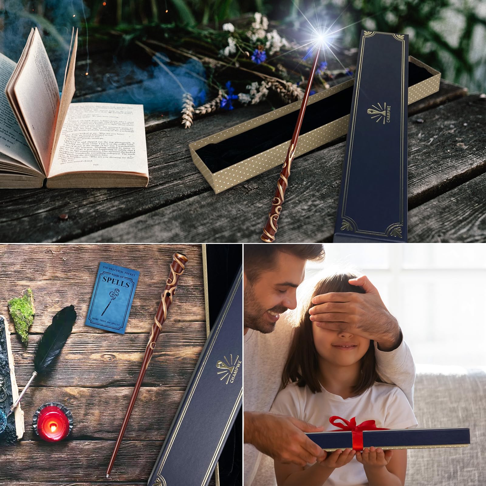 Light Up Magic Wizard - Bacchetta illuminante ricaricabile per bambini, collezione di streghe, accessori cosplay (vite)