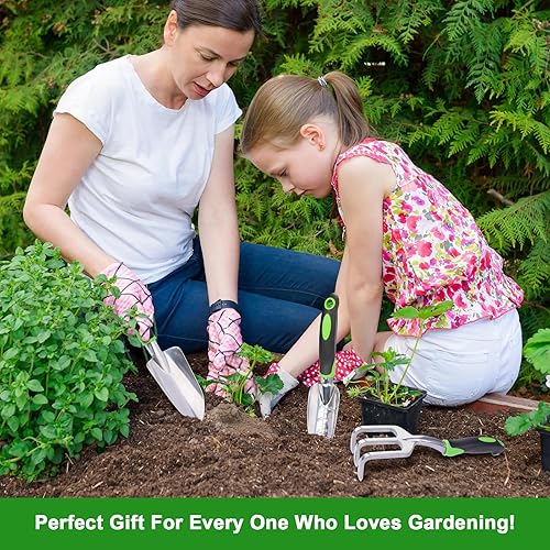 Miniatura 8 de Juego de herramientas de jardín, paquete de 3 herramientas de jardinería resistentes, incluye pala de jardín, paleta de trasplante y rastrillo de