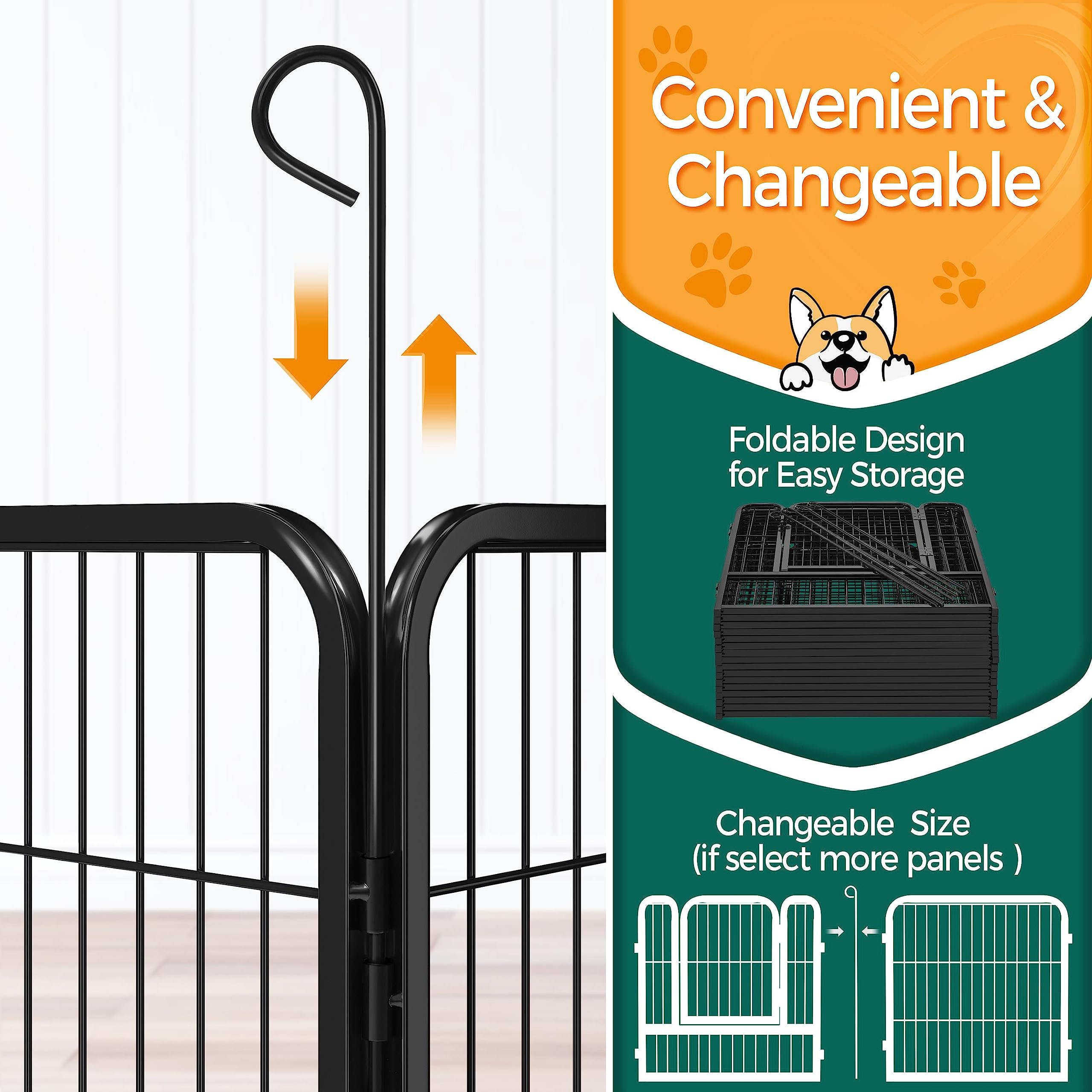 Abician Parc pour Chien en Métal 16 Panneaux avec Porte 60 cm Noir