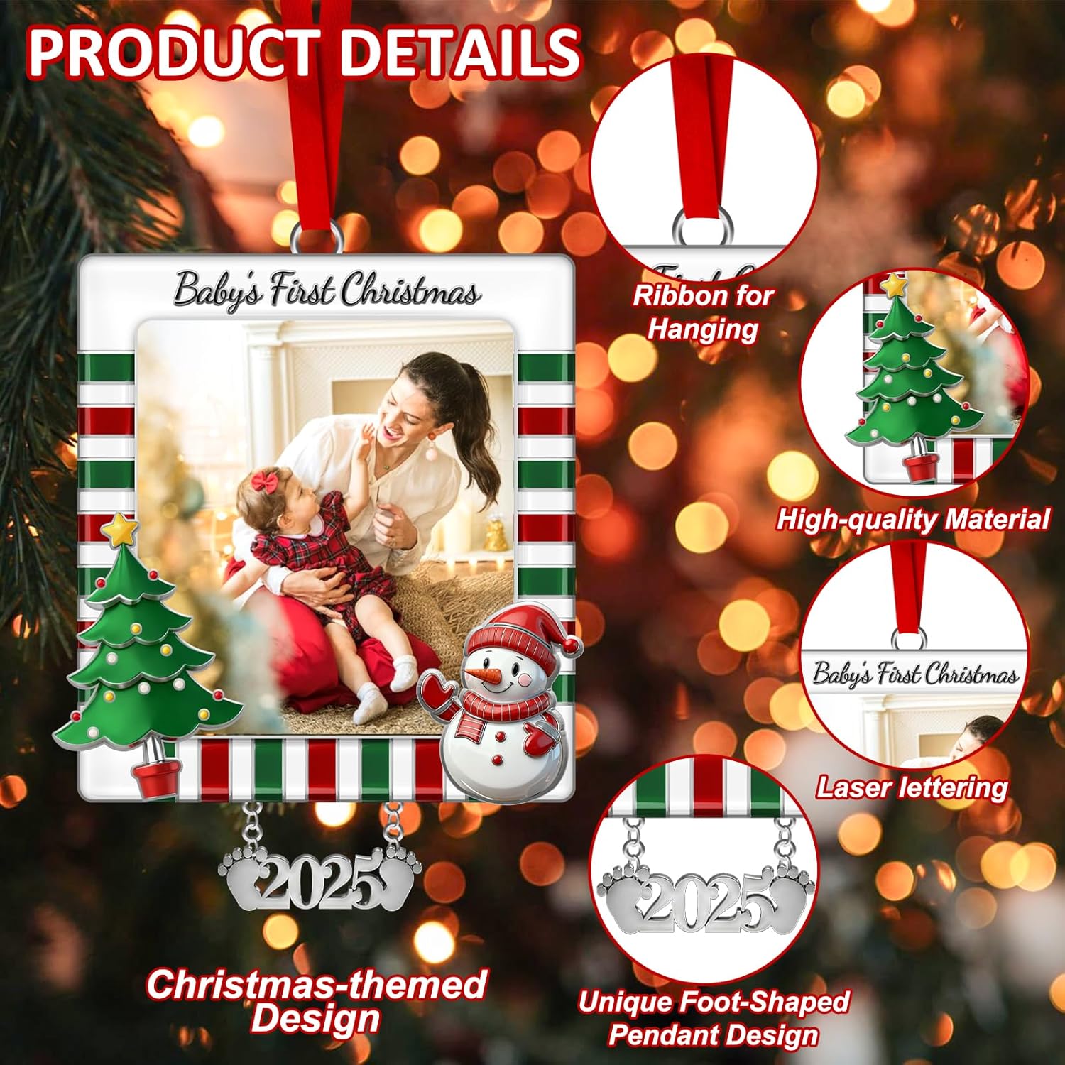 Baby's First Christmas Photo Ornament 2025,My 1st Christmas Xmas Tree Picture Frame for Newborn Metal Picture Ornaments Newborn Baby Xmas Tree Decor Baby Christma Keepsake Gifts - Image 3