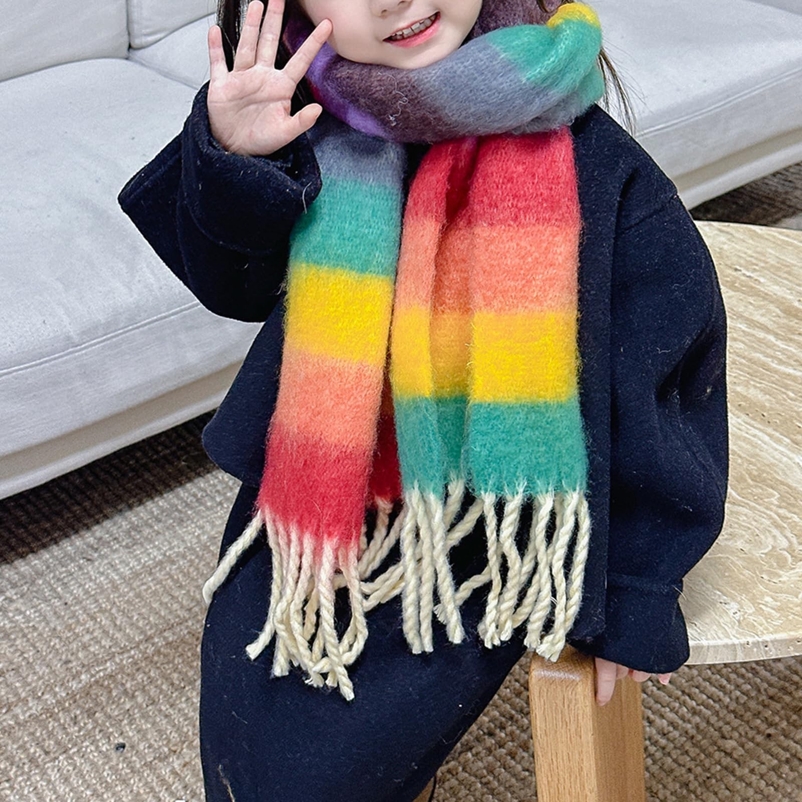 Écharpe colorée pour enfants avec pompons, doux et confortable, accessoire d'hiver chaud pour garçons et filles de 3 à 12 ans