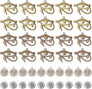 SUNNYCLUE 1 Box 40Pcs 4 Styles Eye of Horus Charms Pendants Craft Supplies Tibetan Silver Metal Charms Pendant for Jewelry Making