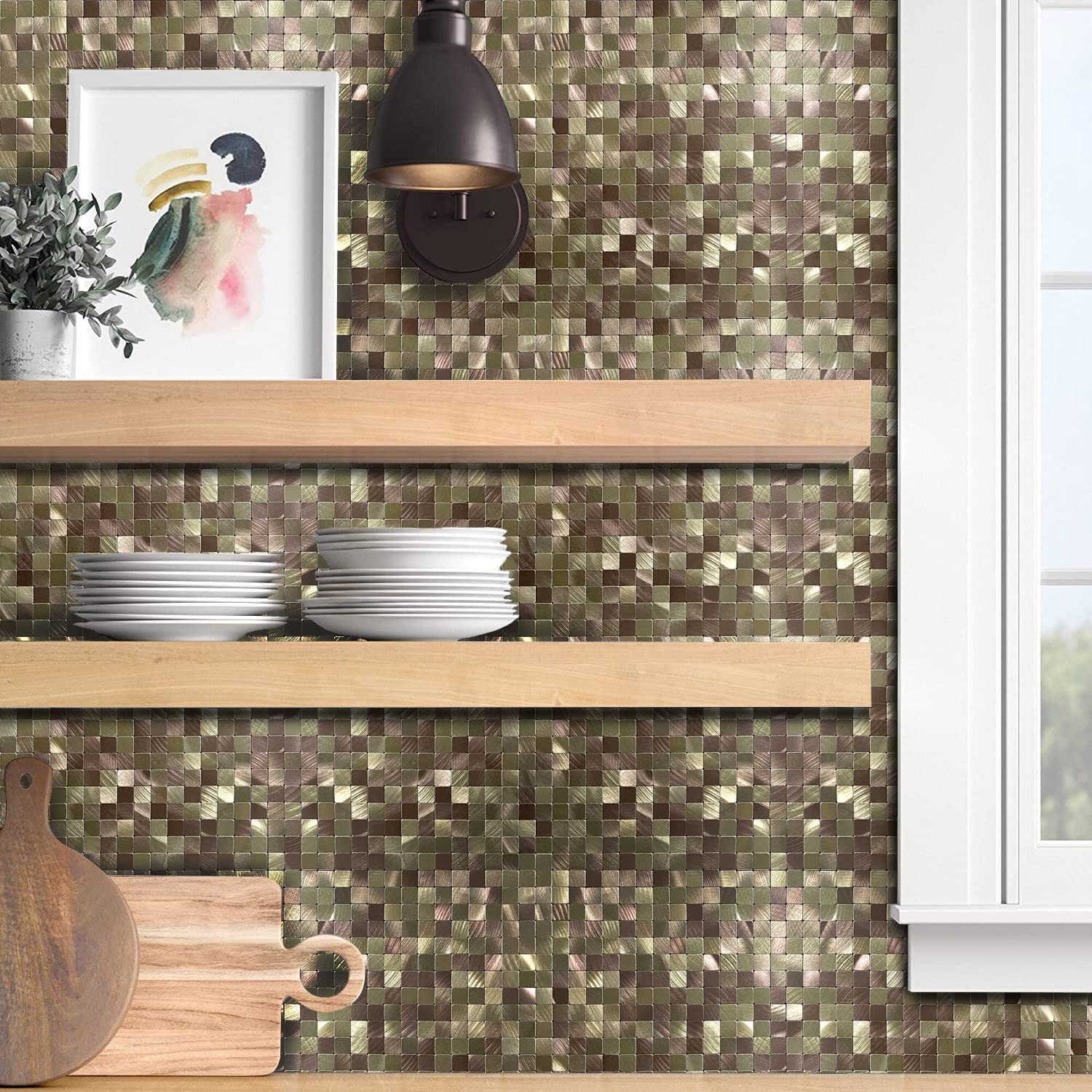 XUANNY 7-Sheet Peel And Stck Metal Backsplash Tles, Self Adhesve