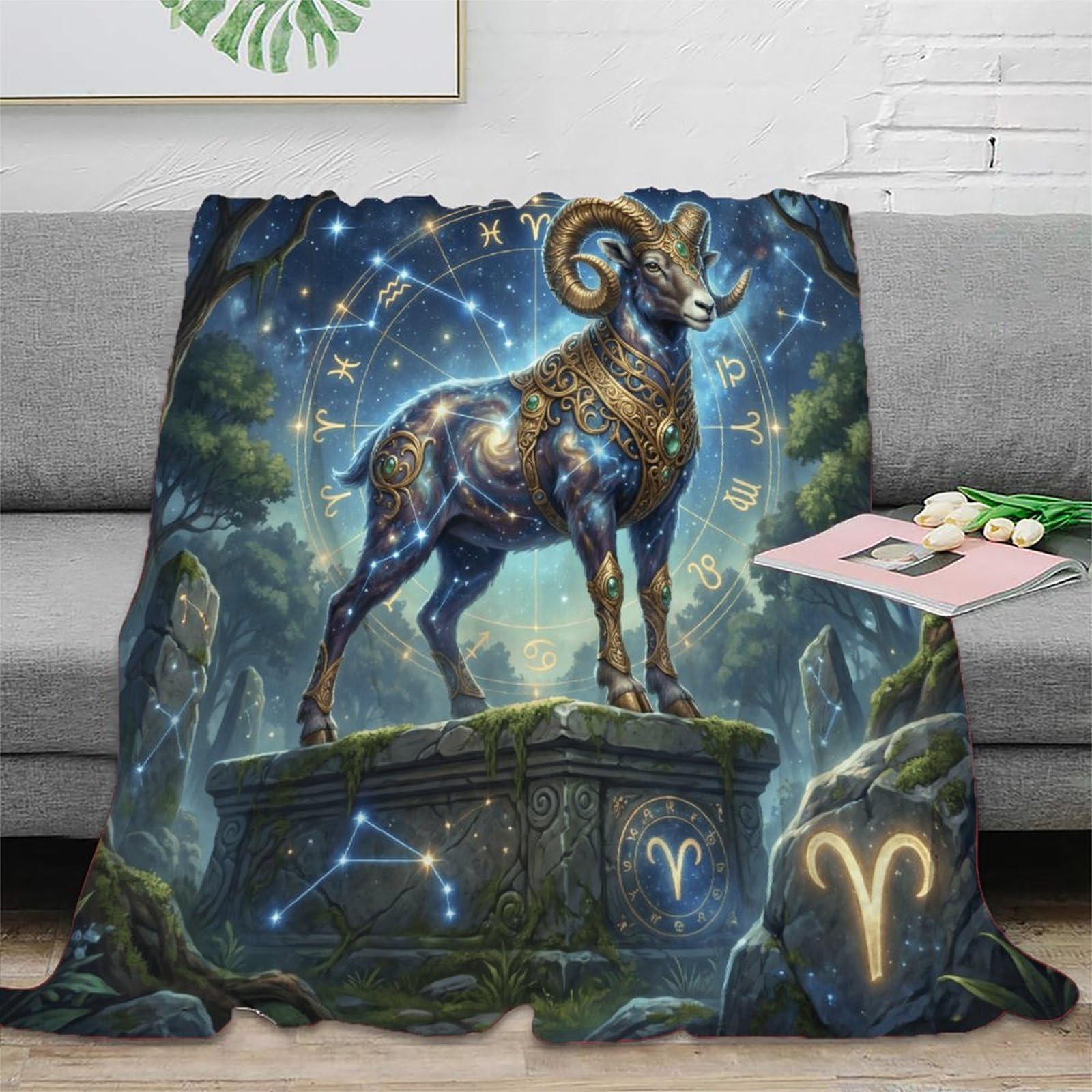 W7C8U2X3 Aries Zodiac Constellation Soft Throw Blanket, Camping Car Travel