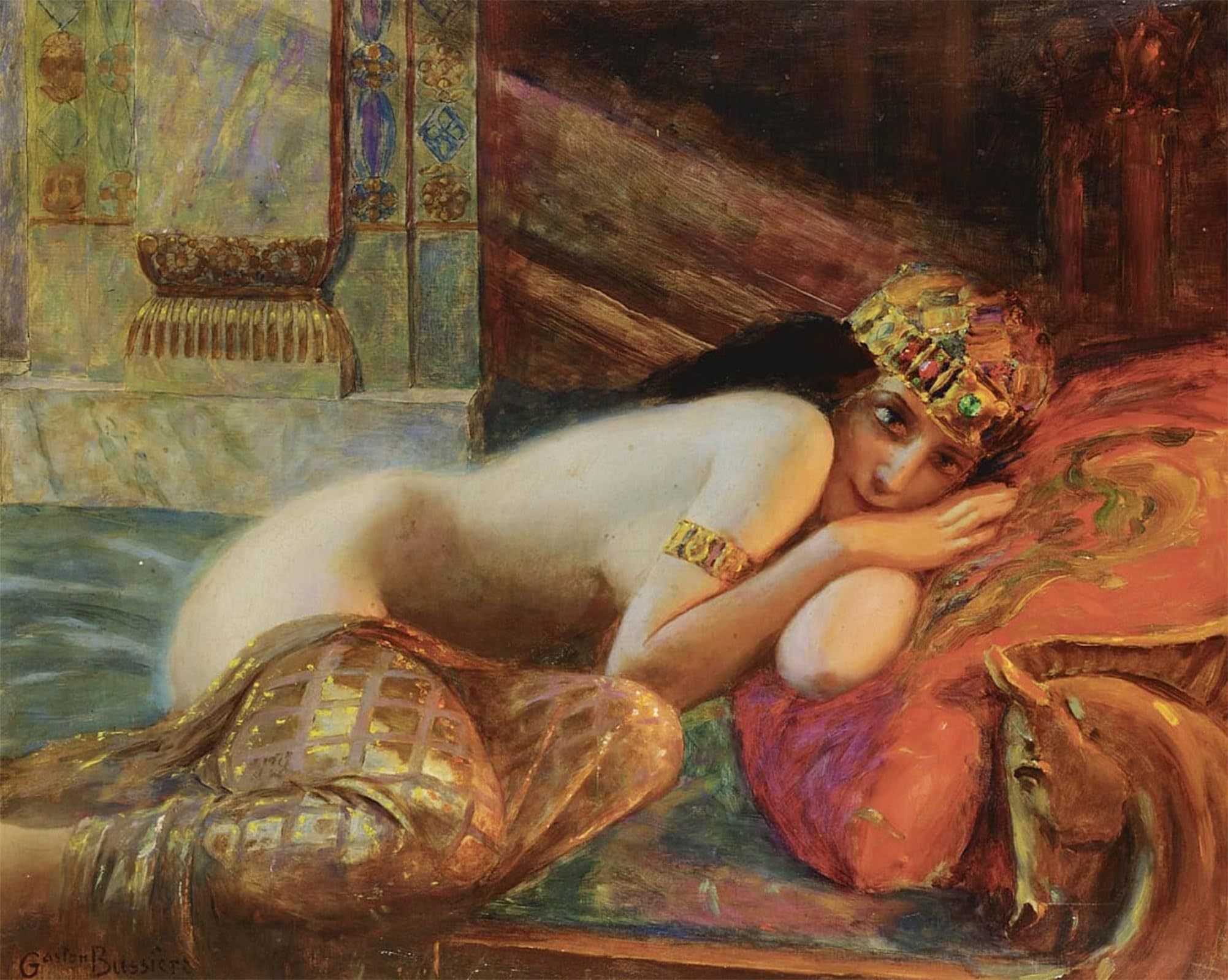 ARTXLXXBN Famous Print Painting Colorful Art Print Oriental Beautyn by Gaston Bussiere Canvas Art Decorations for Home Decor 60x90cm