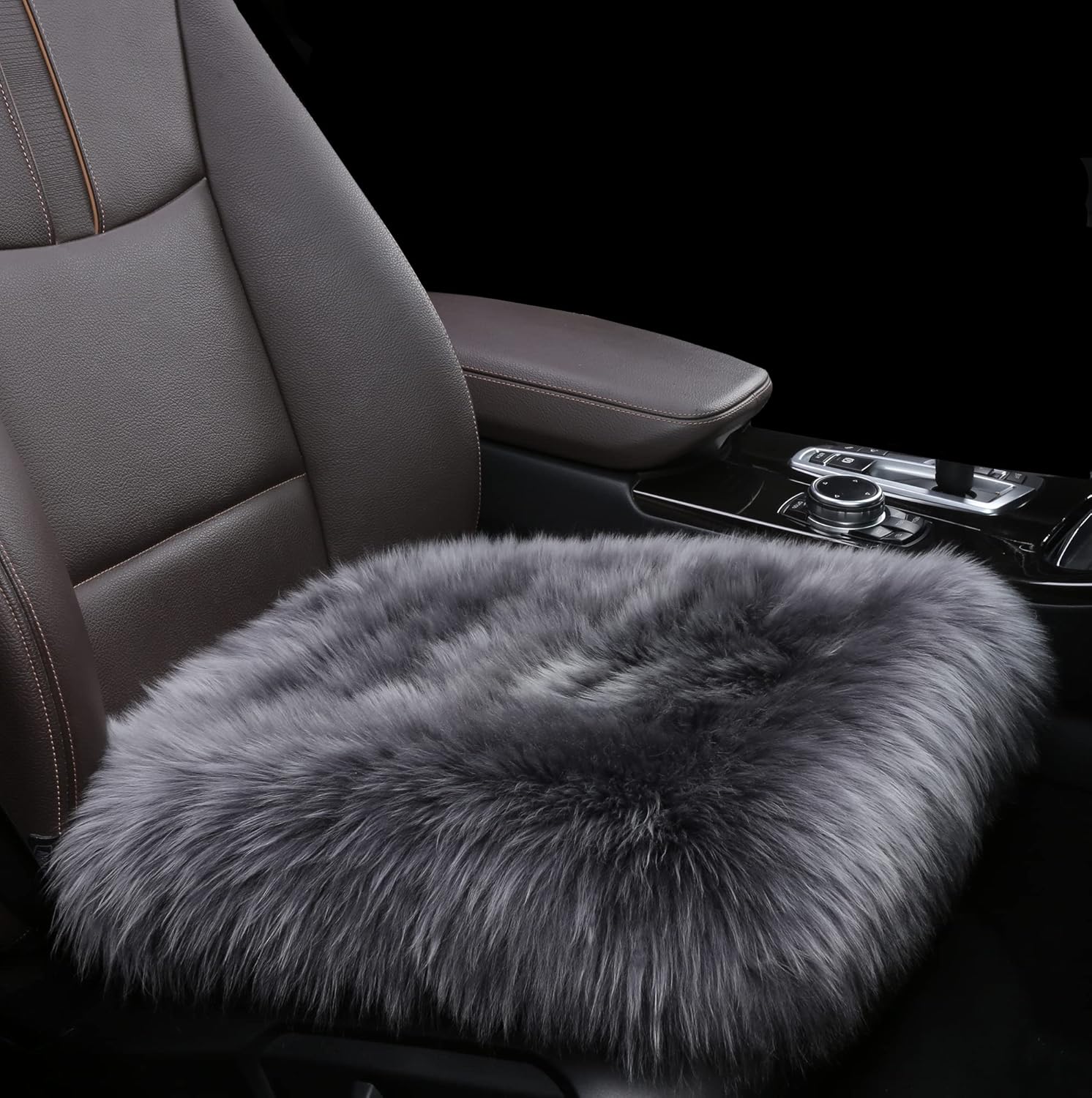Premium Wholehide Sheepskin Cover, Ultra-Soft Natural Long Wool, 18x18 Inches Size, Ideal for Car Seats, Home Chairs, Office Desks & More Front Charcoal Grey