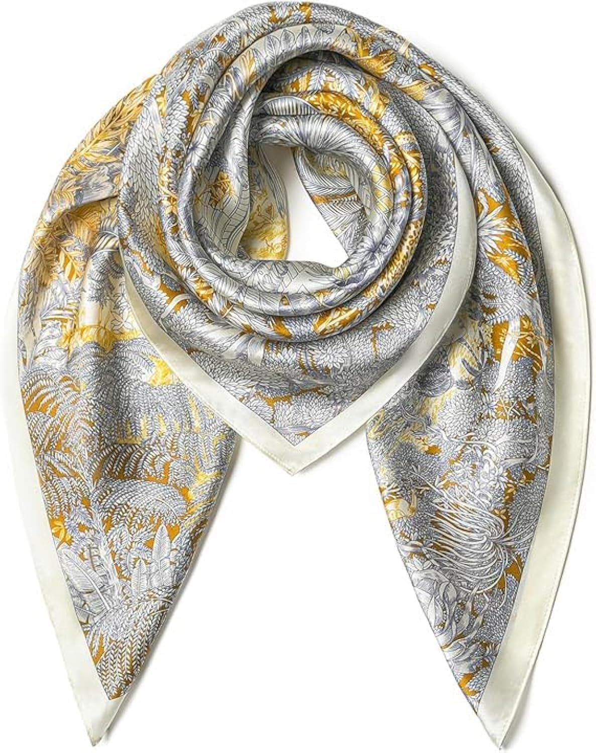 Tzaweeq 100% Pure Mulberry Silk Large Square Scarf with Gift Packaged, 35" Lightweight Headscarf & Hair Wraps for Women, Beige Tone with Elegant Texture, Twilled Silk Material, Generously Sized Shawl