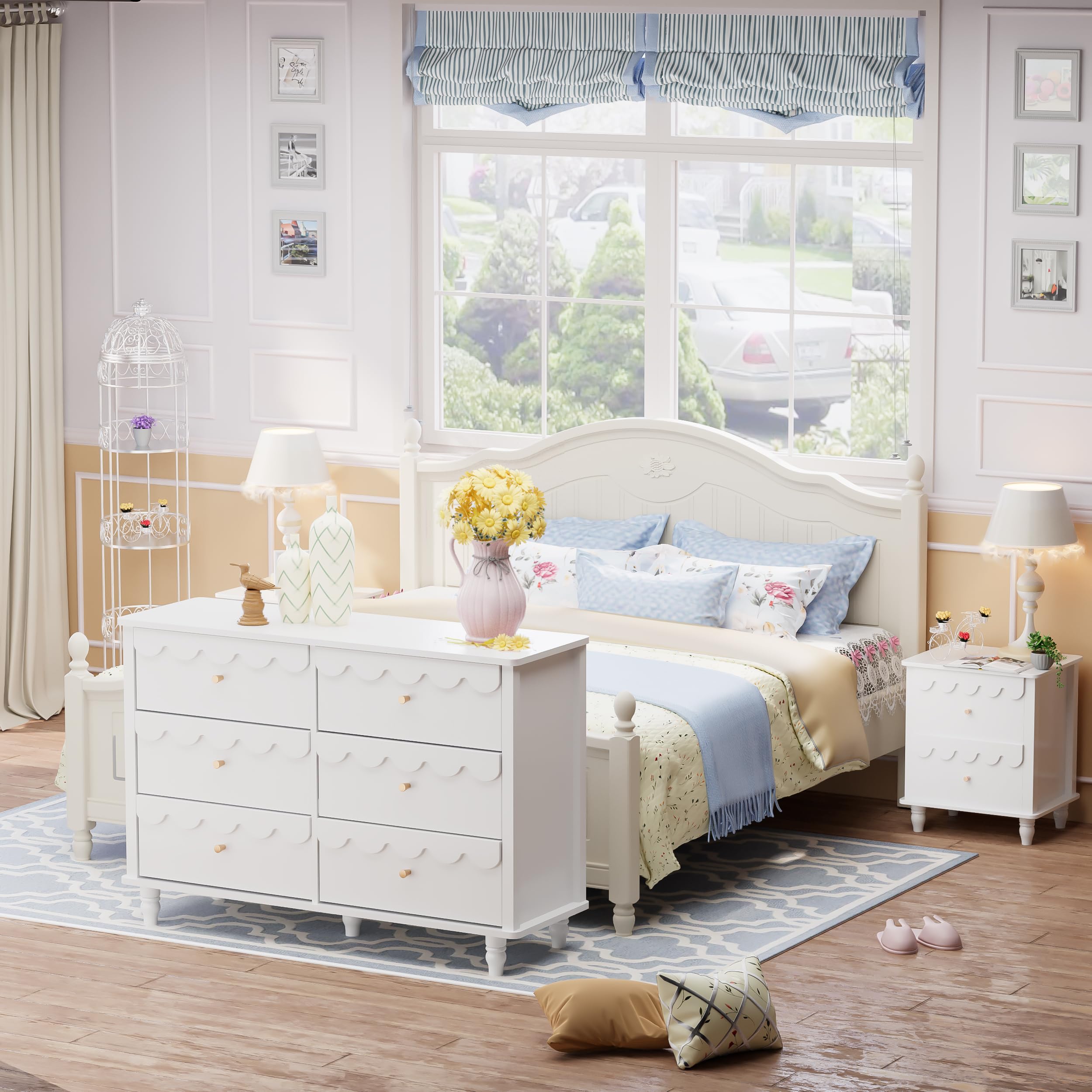 white dresser and nightstand set Furniture of America Mayday Traditional 3-Piece Solid Wood Nightstand and Dresser Set