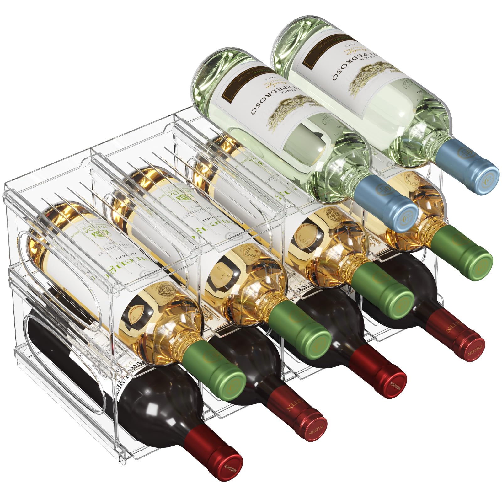 Lifewit Botellero Frigorifico para 12 Botellas, 3 Niveles Apilables Botellero para Vino, 42 x 20 x 23 cm Organizador Botellas