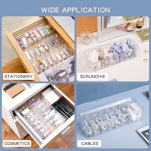 Miniatura 4 de Yesesion Caja organizadora de cables de plástico con compartimentos ajustables, estuche de almacenamiento de cables para accesorios de cajón de