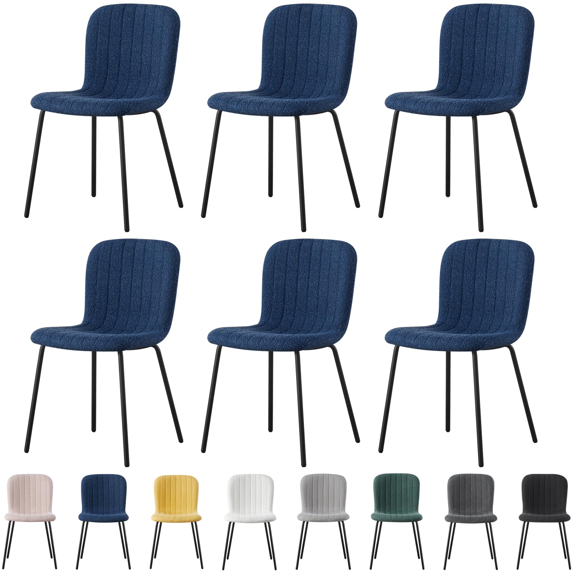 mcc direct Set of 6 Soft Fabric Dining Chairs with Upholstered Seat and Metal Legs for Dining Room, Living Room and Kitchen Room - New Bella (Blue)