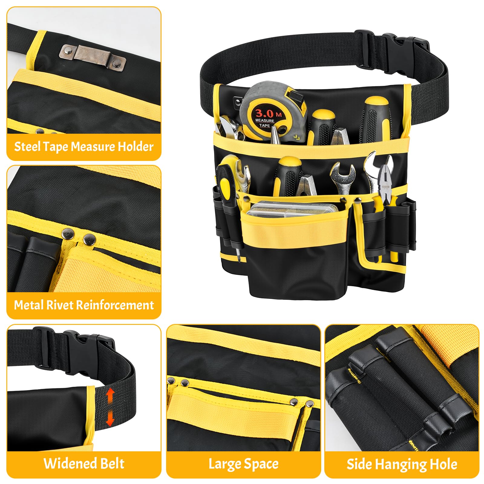 Cinturón de Herramientas, Porta Herramientas Cintura, Magnética Cinturon Portaherramientas Ajustable con 12/28 Bolsillos para Hombre, Electricistas, Carpinteros, Trabajadores de Construcción