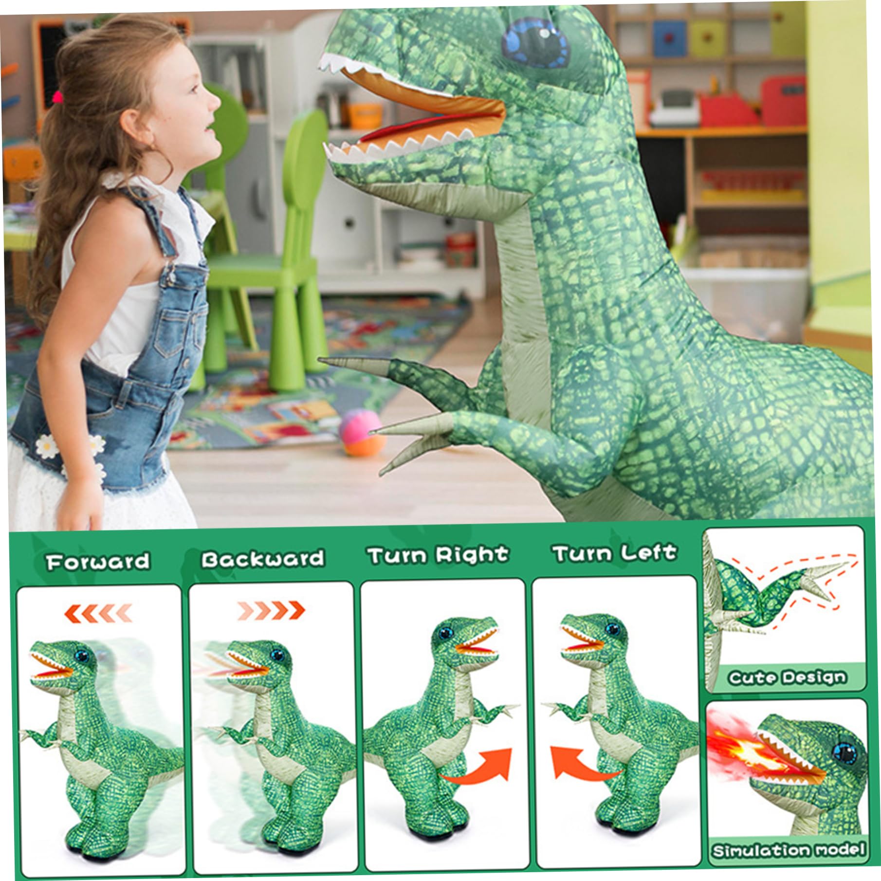 Dinosaurio De Control Remoto Dinosaurio Inflable Eléctrico Realista Verde con Rotación De 360 ​​​​°, hacia Adelante Y Atrás, Juguetes Grandes Recargables para Cumpleaños De Niños