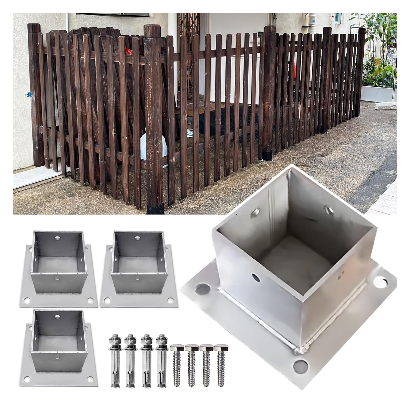 Fence Posts， for Mailbox Post Deck Porch Railing, Heavy Duty Stainless Steel Square Fence Base, Thickness(50x50 Mm(2x2 in),4 Pcs)
