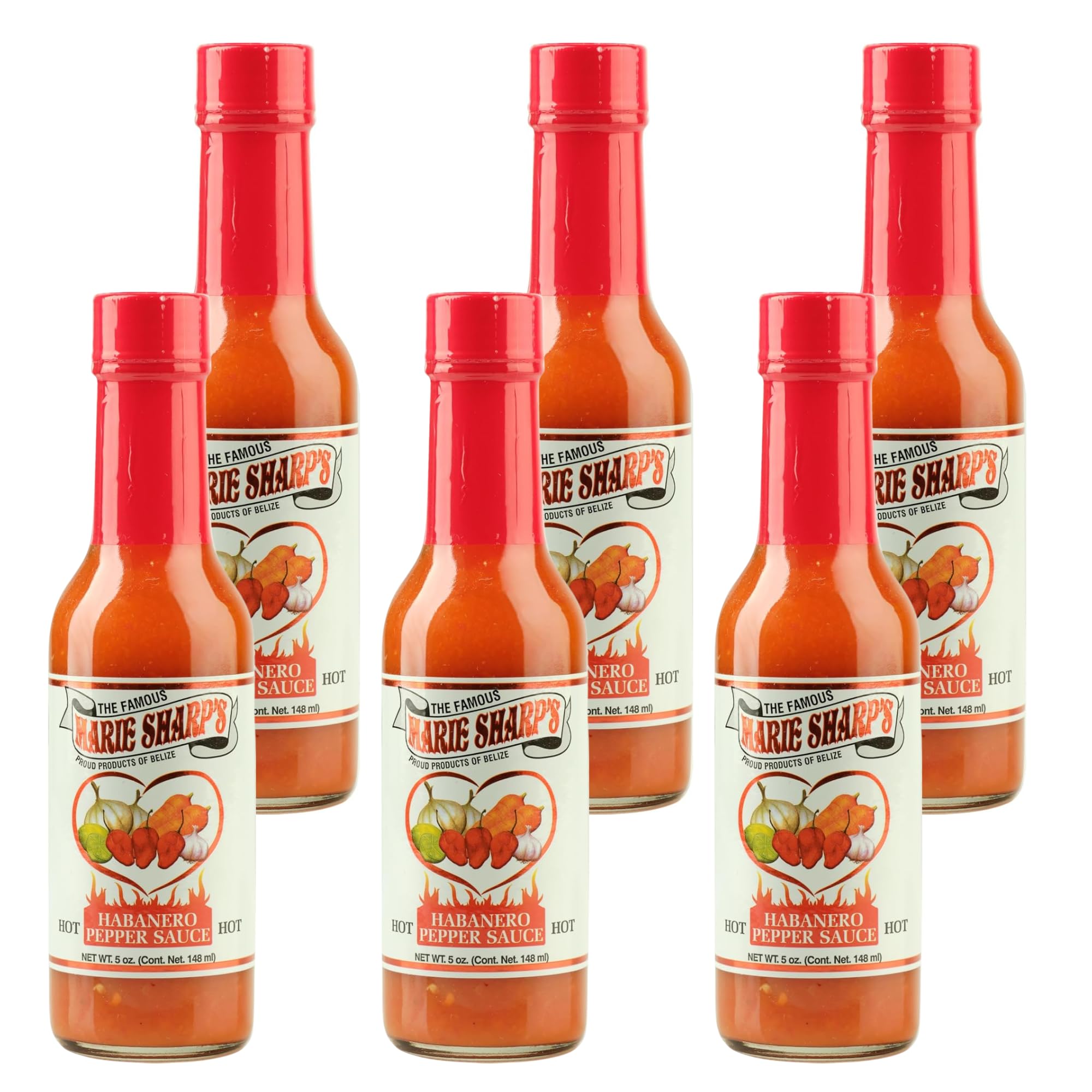 Hot Habanero Pepper Sauce, 5 oz – Authentic Belizean Hot Sauce with Fresh Red Habanero Peppers (Pack of 6)