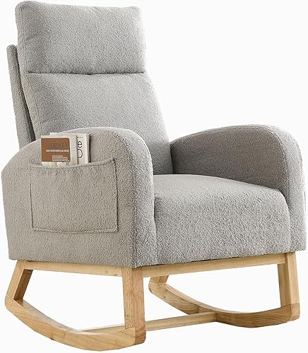 Dolonm Mecedora moderna mecedora para guardería de bebé, tapizada, respaldo alto, sillón decorativo para sala de estar, dormitorio, oficina, color