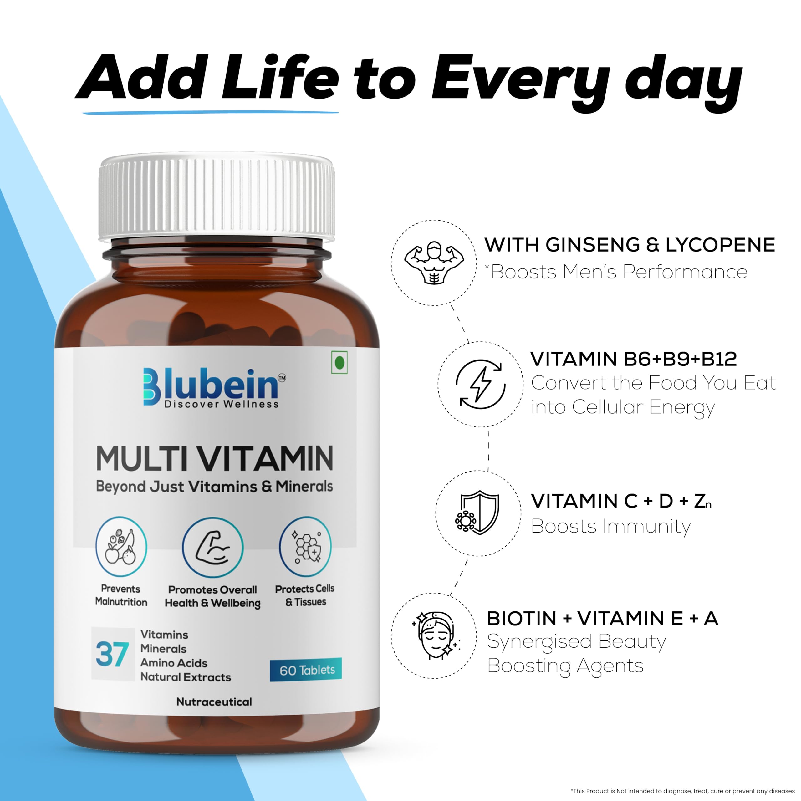 Blubein Essential Zen combo| Multivitamin with 37 Vital Ingredients 60N|Ashwagandha Extract with 5% withanolides | for better Sleep & Performance — Amazon image 5