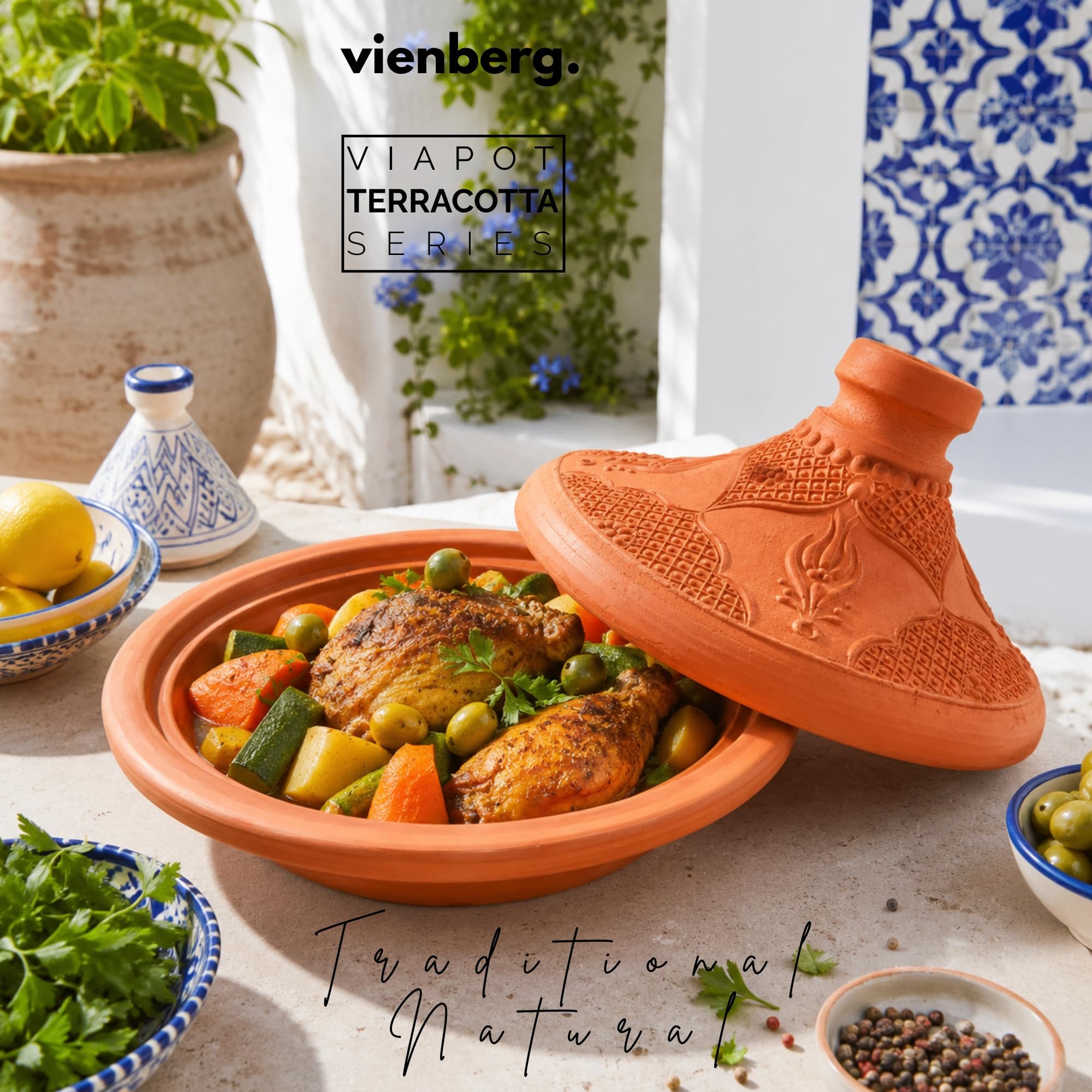 Tajine Schmortopf aus Ton, Granada Tontopf 29 cm, 3-5 Personen