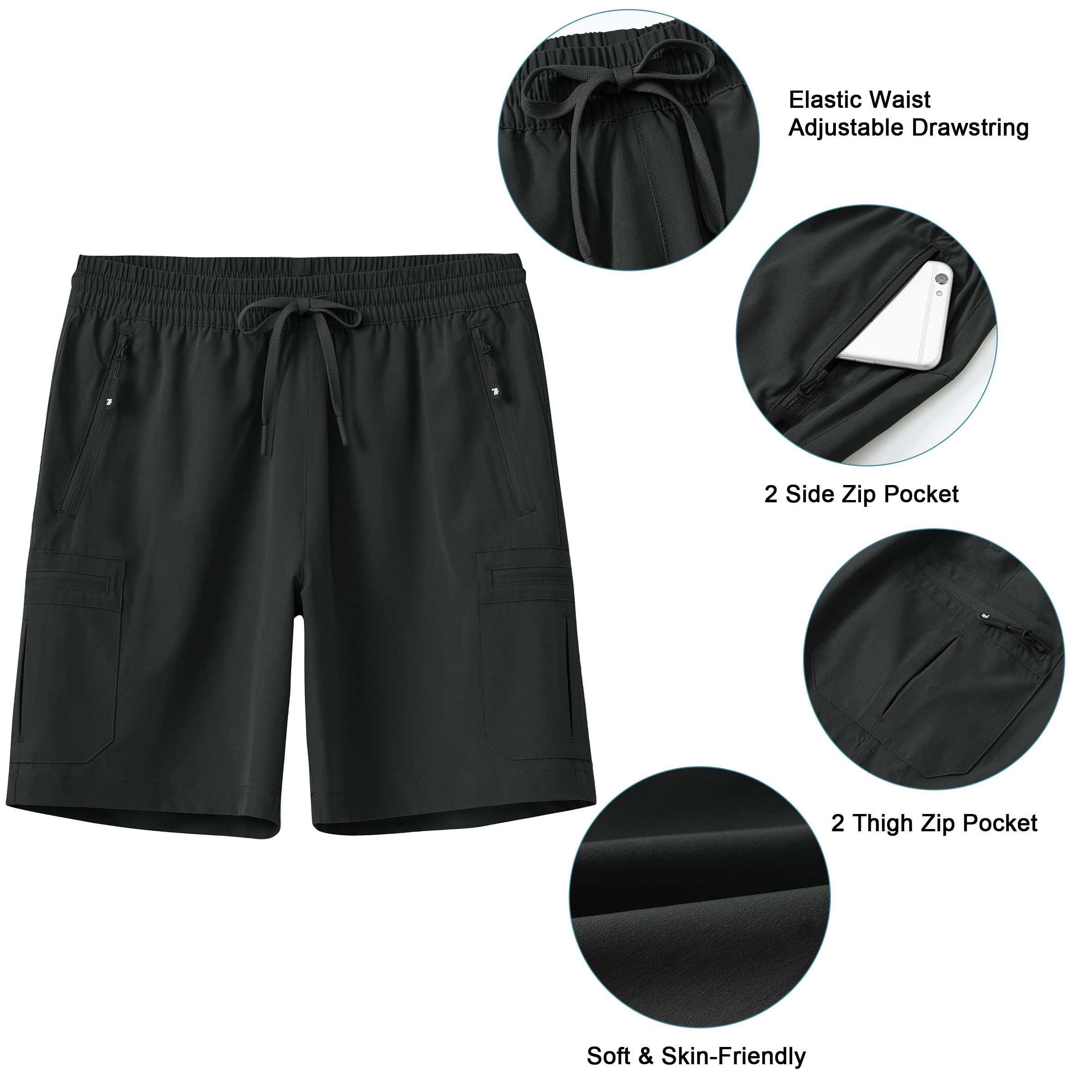 Rdruko Short cargo pour femme avec cordon de serrage élastique taille haute d'été décontracté à séchage rapide pour le travail, les voyages, le golf, la randonnée, la marche, résistant à l'eau