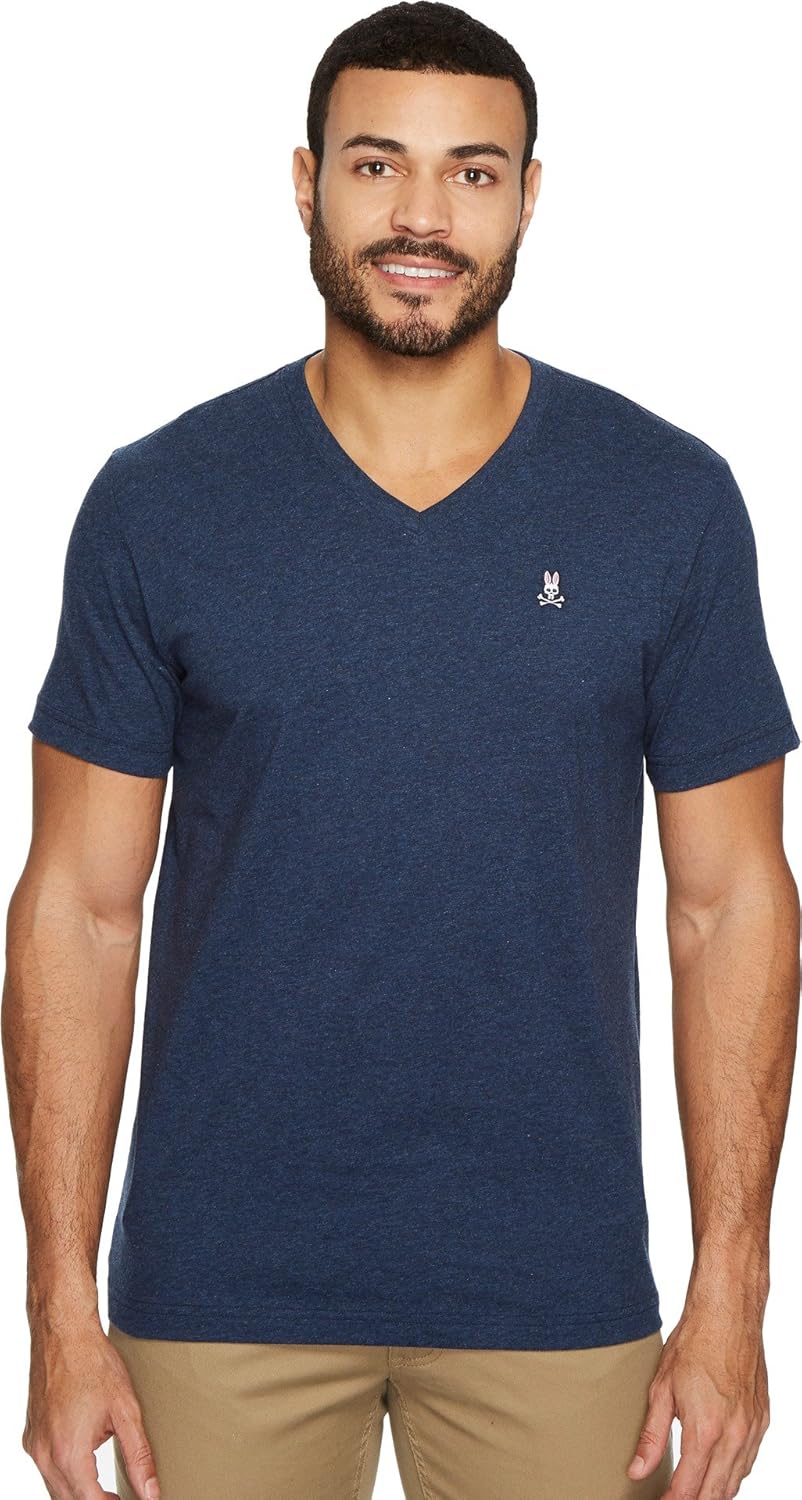 Psycho Bunny Men's Regular Fit Short Sleeve V Neck T-Shirt Heather Navy
