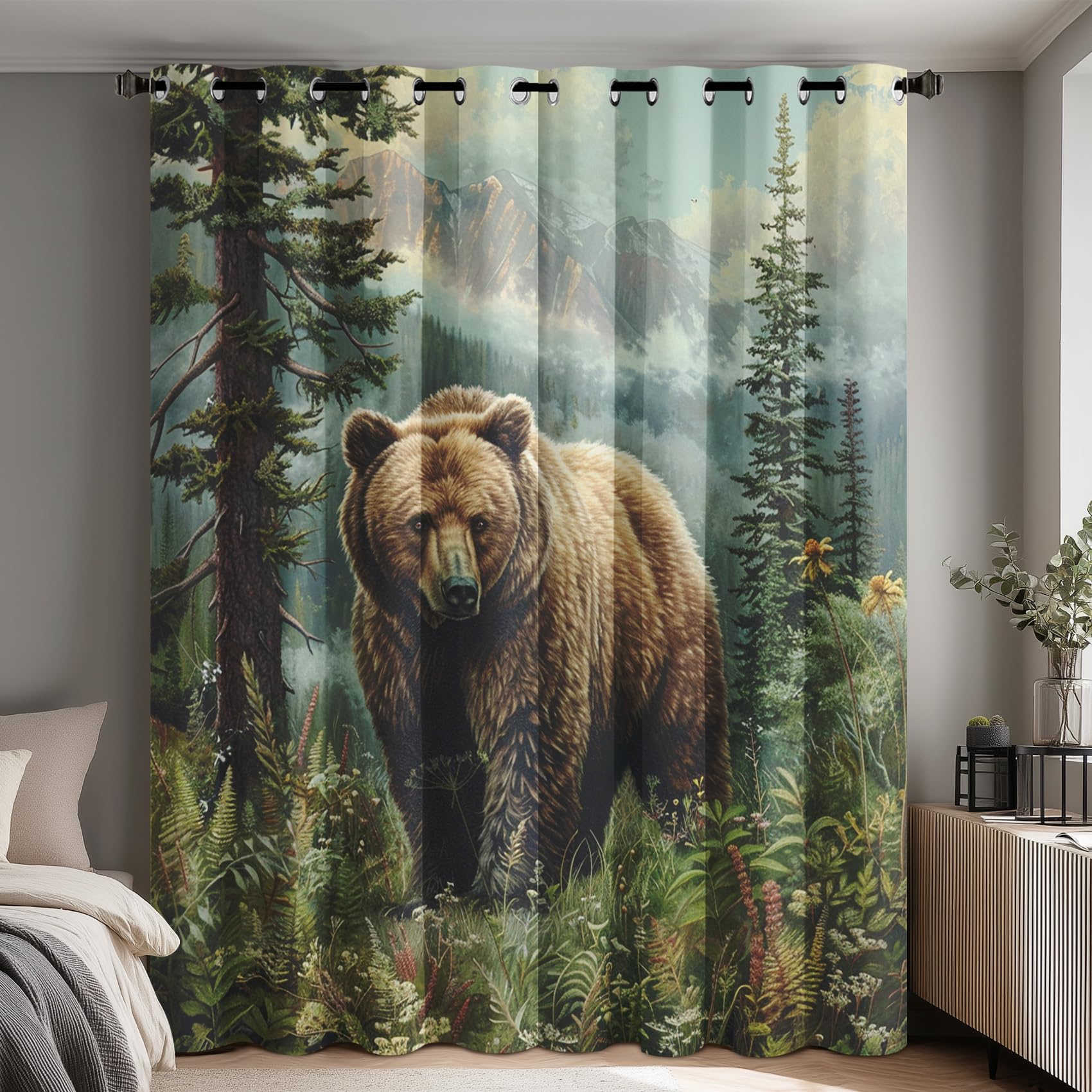 Générique Rideau Occultant Ours Forêt, 75x166 cm (LxH)