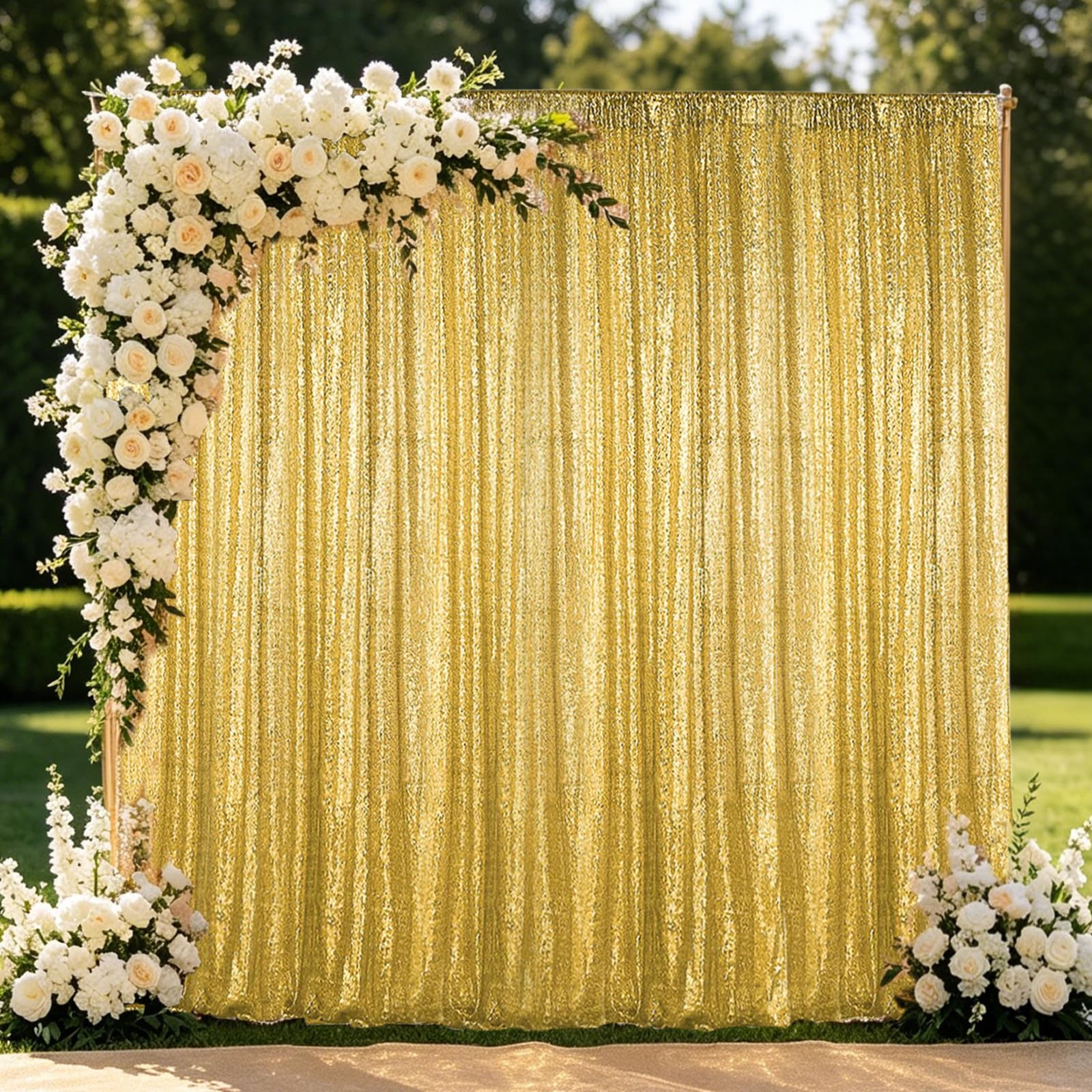 Hahuho Lot de 4 Rideaux de Toile de Fond à Sequins dorés pour fête, décoration de Noël, Mariage, fête