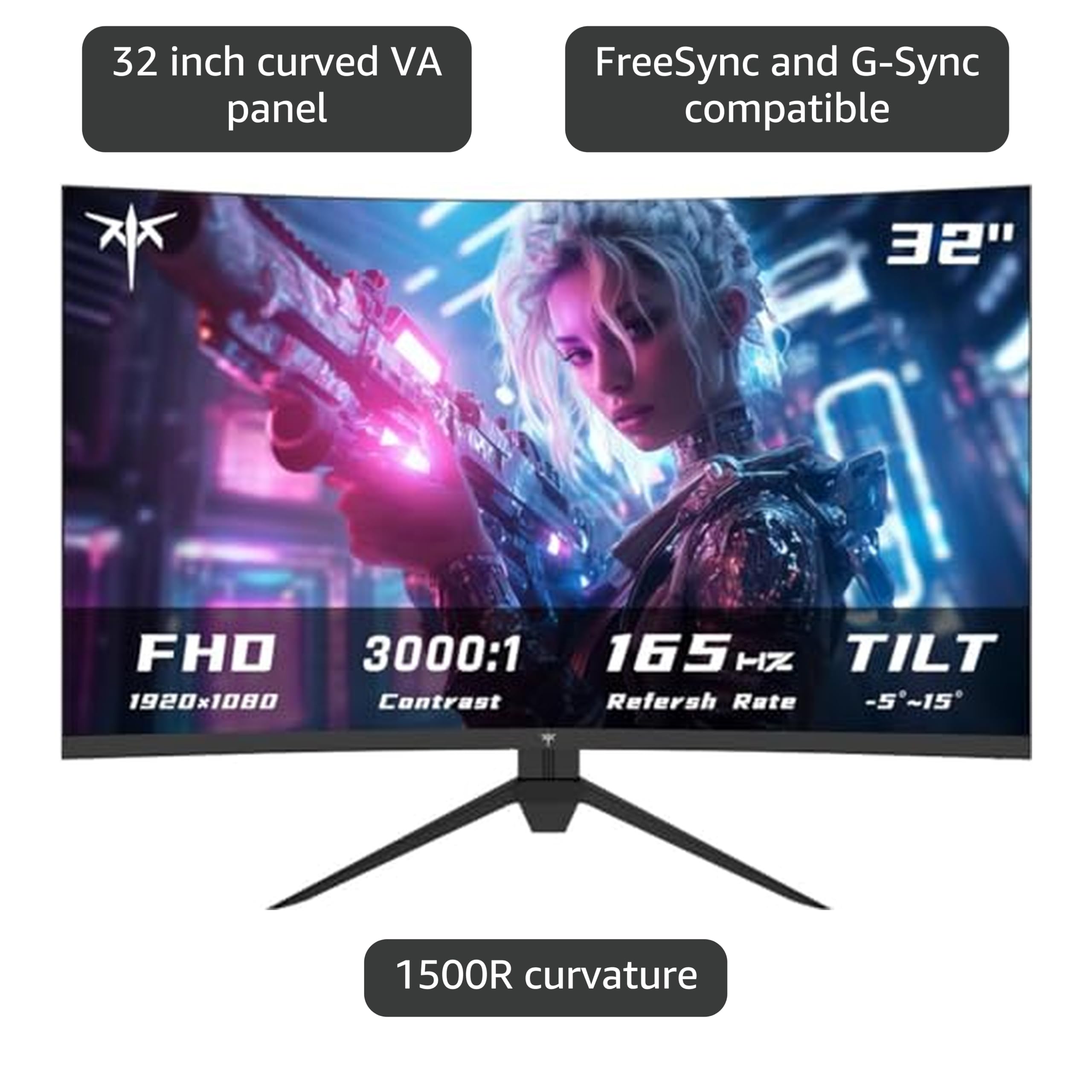 Amazon.co.jp: KTC 32インチ 湾曲ゲーミングモニター FHD 1080P 165Hz