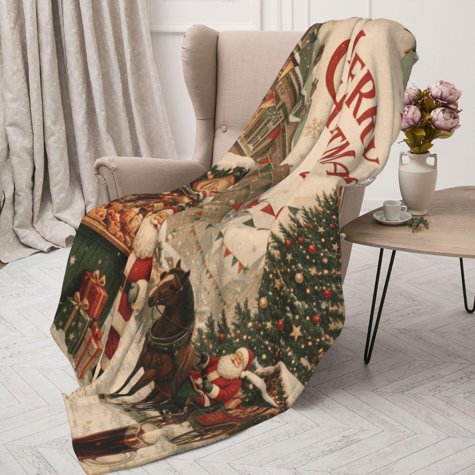 Kuscheldecke Weihnachten Bratwurst Stern weich warm Geschenk, Printed