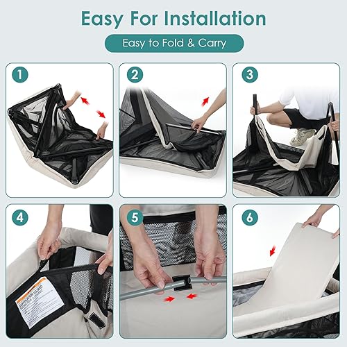 Miniatura 6 de Cuna de viaje 2 en 1, corralito ligero para bebé con moisés, patio plegable portátil para viajes, mini cuna con puerta de malla y cremallera