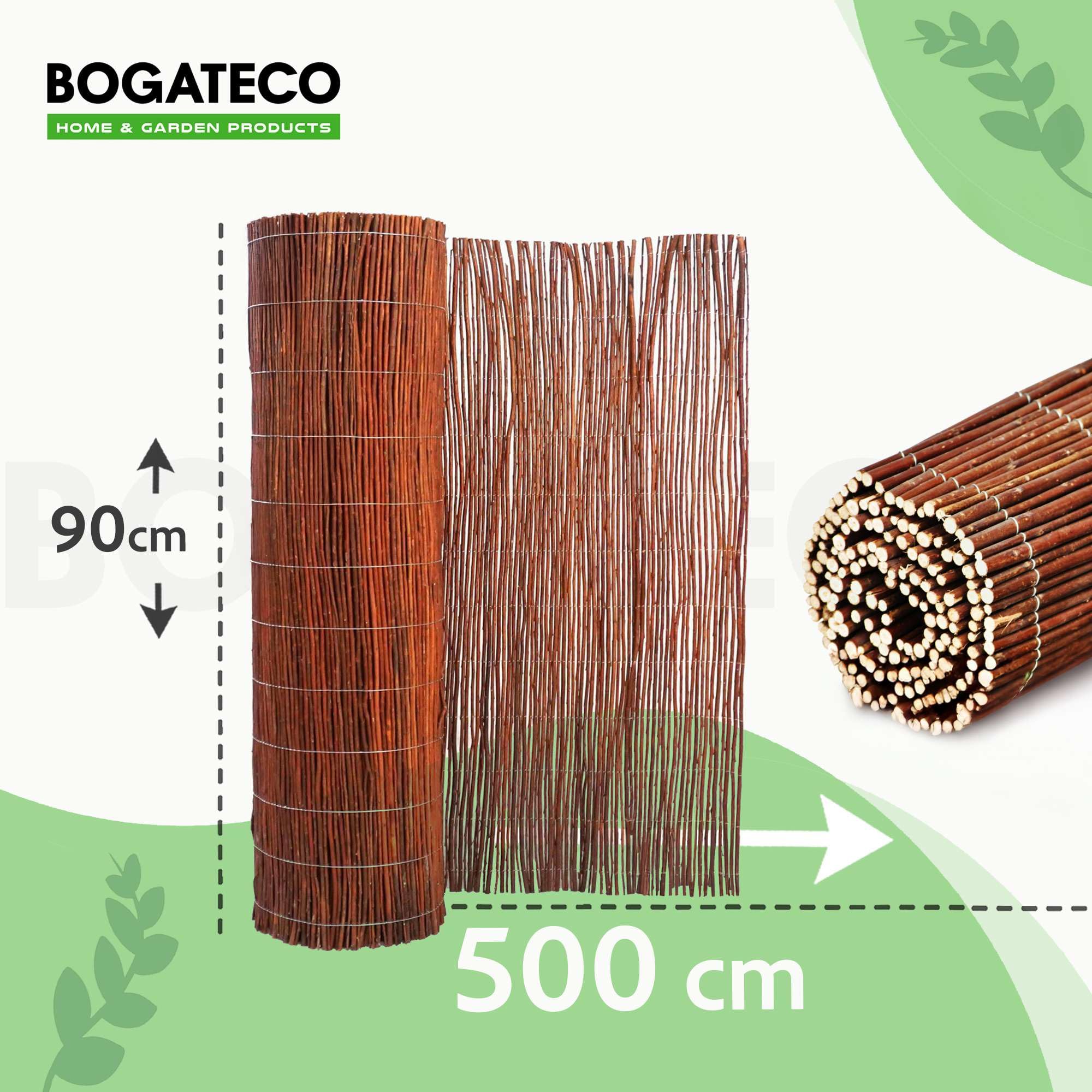 BOGATECO Recinzione in Vimini | Frangivista 500 cm di Lunghezza e 90 cm di Altezza | Perfetto per Un Giardino | Protezione dal Vento | Recinzioni Giardino Esterno | Copri Ringhiera Balcone