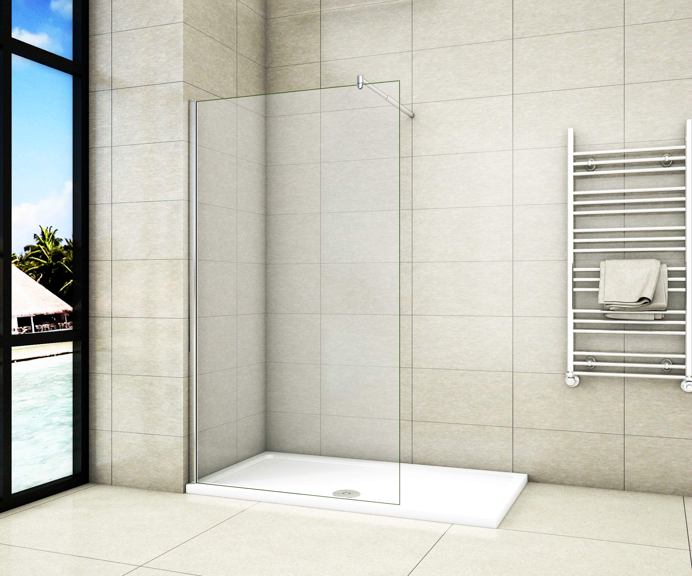 Aica Sanitär Duschwand Walk In Dusche 120cm Duschabtrennung 8mm NANO Glas Duschtrennwand 200cm Höhe