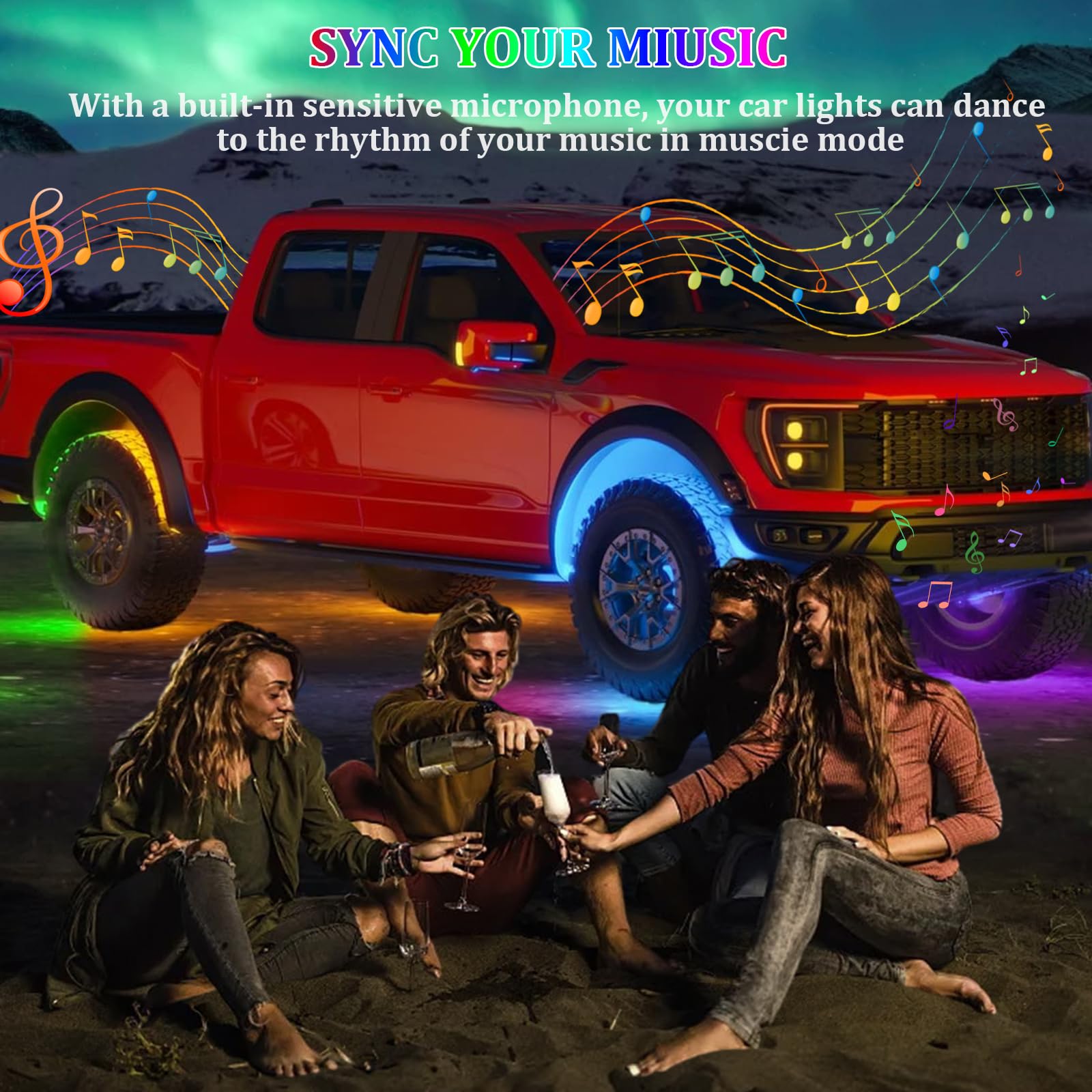Kit di luci per auto, controllo APP, set di luci multicolore sincronizzate con la musica, strisce luminose RGB impermeabili per auto, camion e SUV