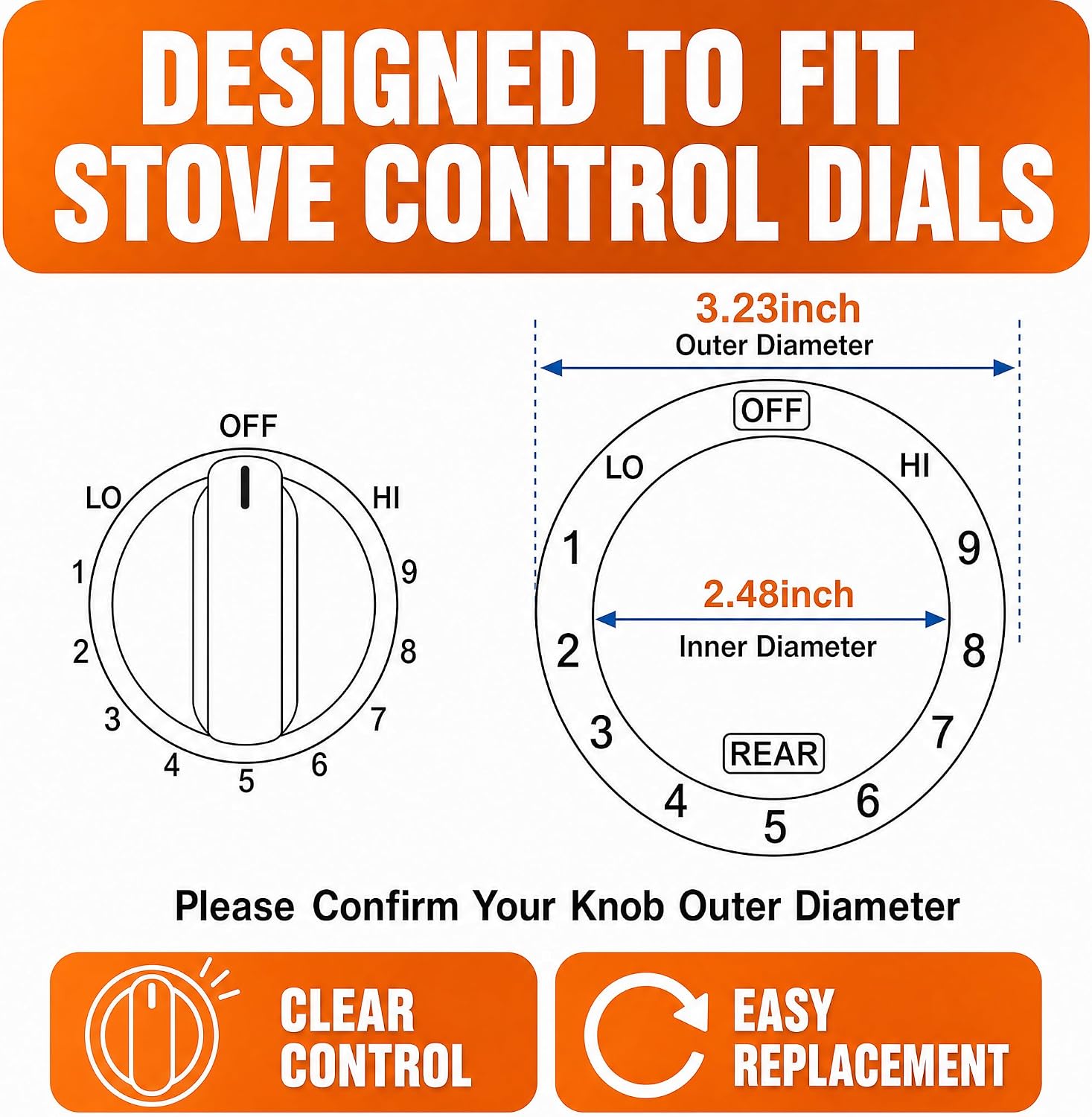 Stove Dials Stickers, Stovetop Knob Symbols Decals for Replacement, Adhesive Stickers for Top Burner Control Dial, Range Oven, Gas Stove Knob Burner Identification, Black Symbols on Silver Background