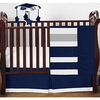navy blue and grey nursery bedding