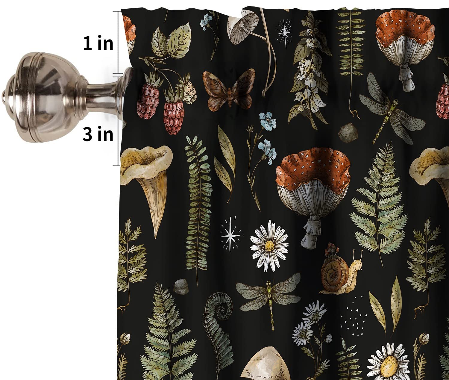 HROZINO Mushroom Window Valance,Vintage Woodland Vanilla Print Decorative Curtains Valance for Bedroom Kitchen Cafe 54x18in