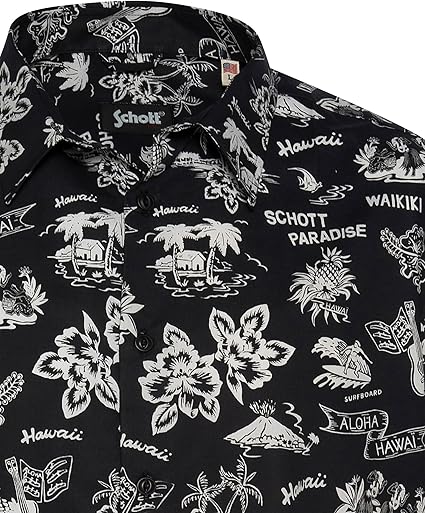 Schott NYC Men's Shhonolulu Hawaiian Shirt, Black, 56 : Amazon.ae
