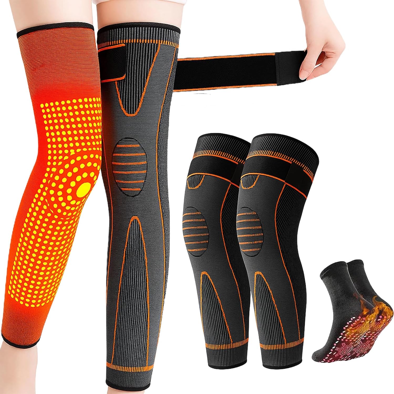 Aicao Knee Protection for Warm, 2026 New Acupressure Self-Heating Knee Sleeve, with 1 Pair of Acupressure Self-Heating Shaping Socks (G)