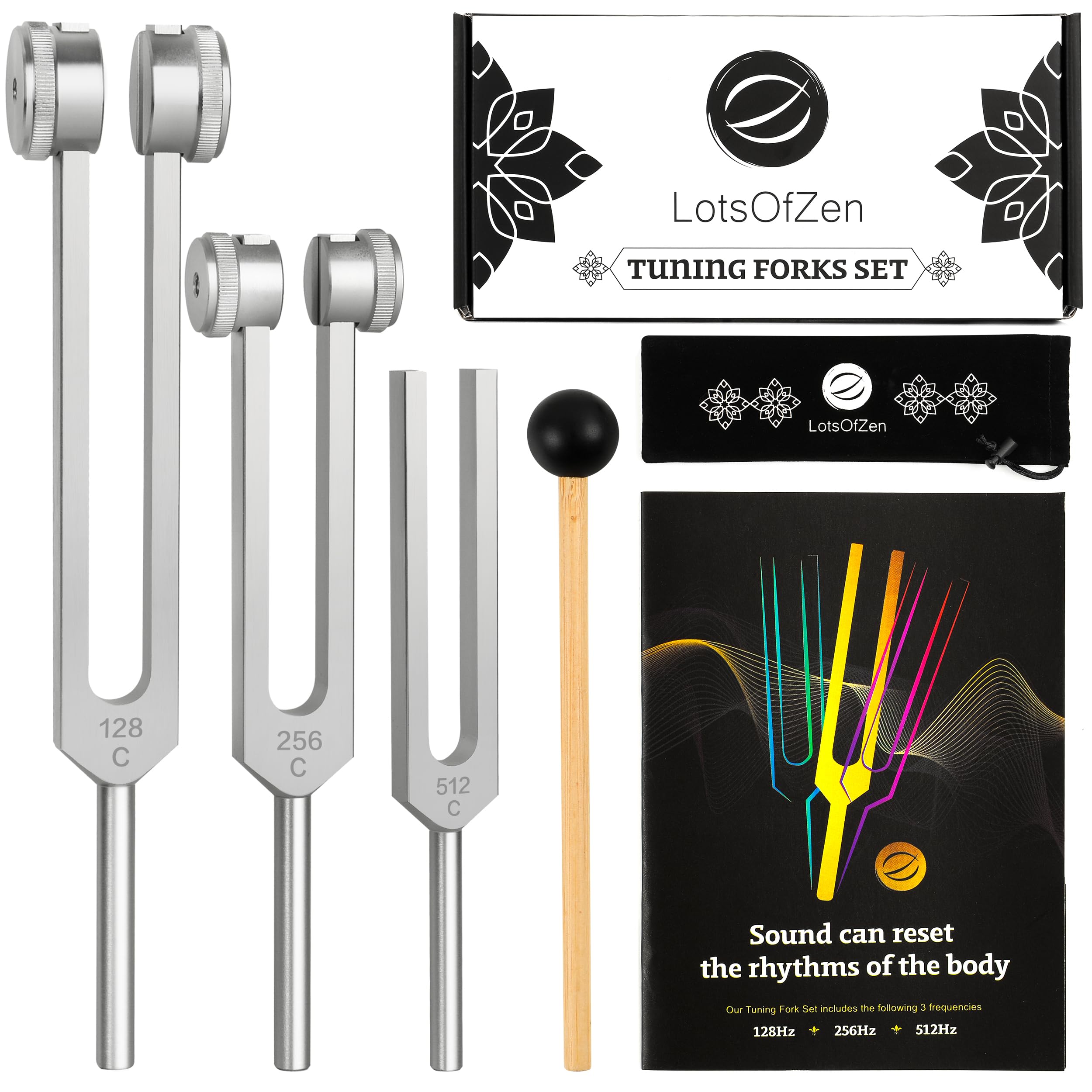 Tuning Forks for Healing Set (128Hz, 256Hz, 512Hz) — Essential Yoga and Meditation Accessories & Sound Therapy Devices