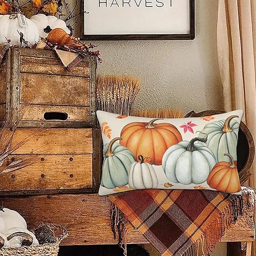 Miniatura 5 de JOOCAR Fundas de almohada de otoño de 12 x 20 pulgadas, diseño de calabazas de otoño lumbar, funda de almohada decorativa para sofá, cama,