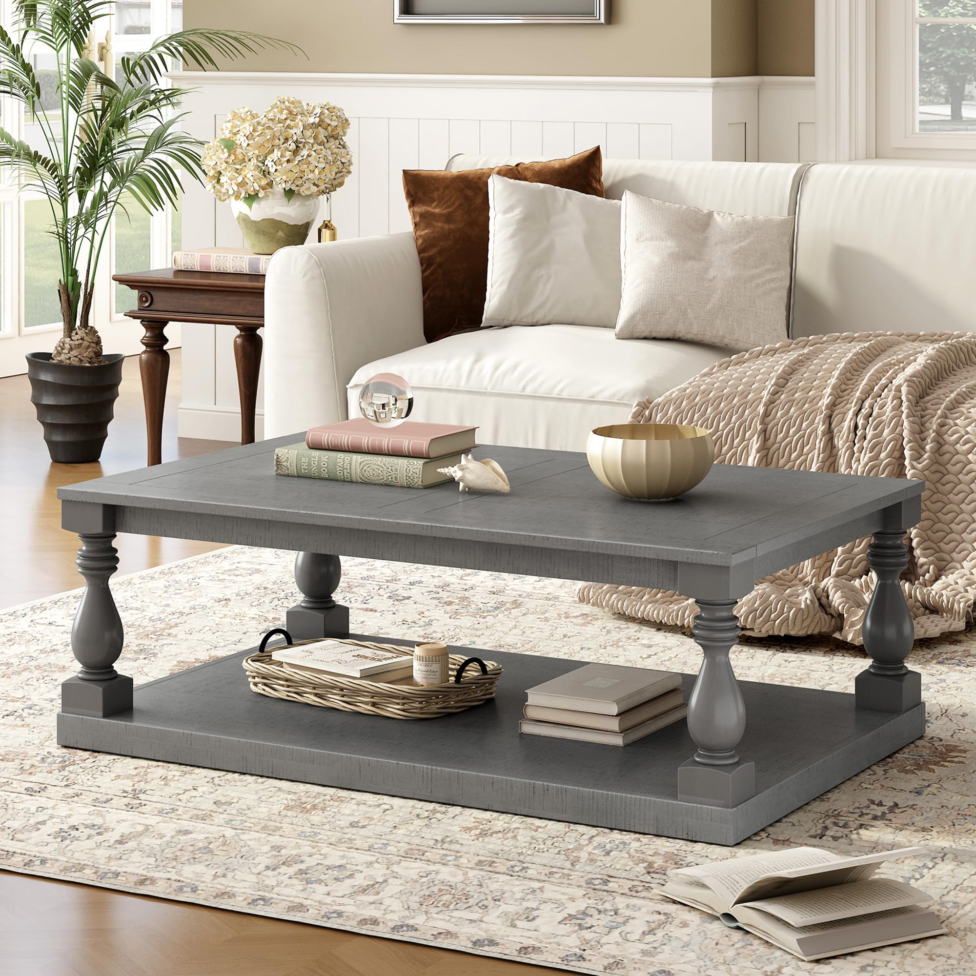 P PURLOVE Gray Wooden Coffee Table with Storage