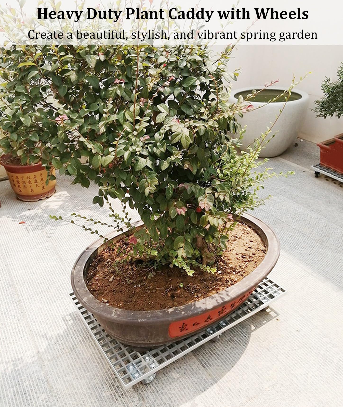 Chariot de fleurs à roulettes verrouillable avec roulettes - Idéal pour les jardins, les terrasses et les balcons - Gris - 69 x 46 cm - Parfait pour les plantes d'intérieur/extérieur